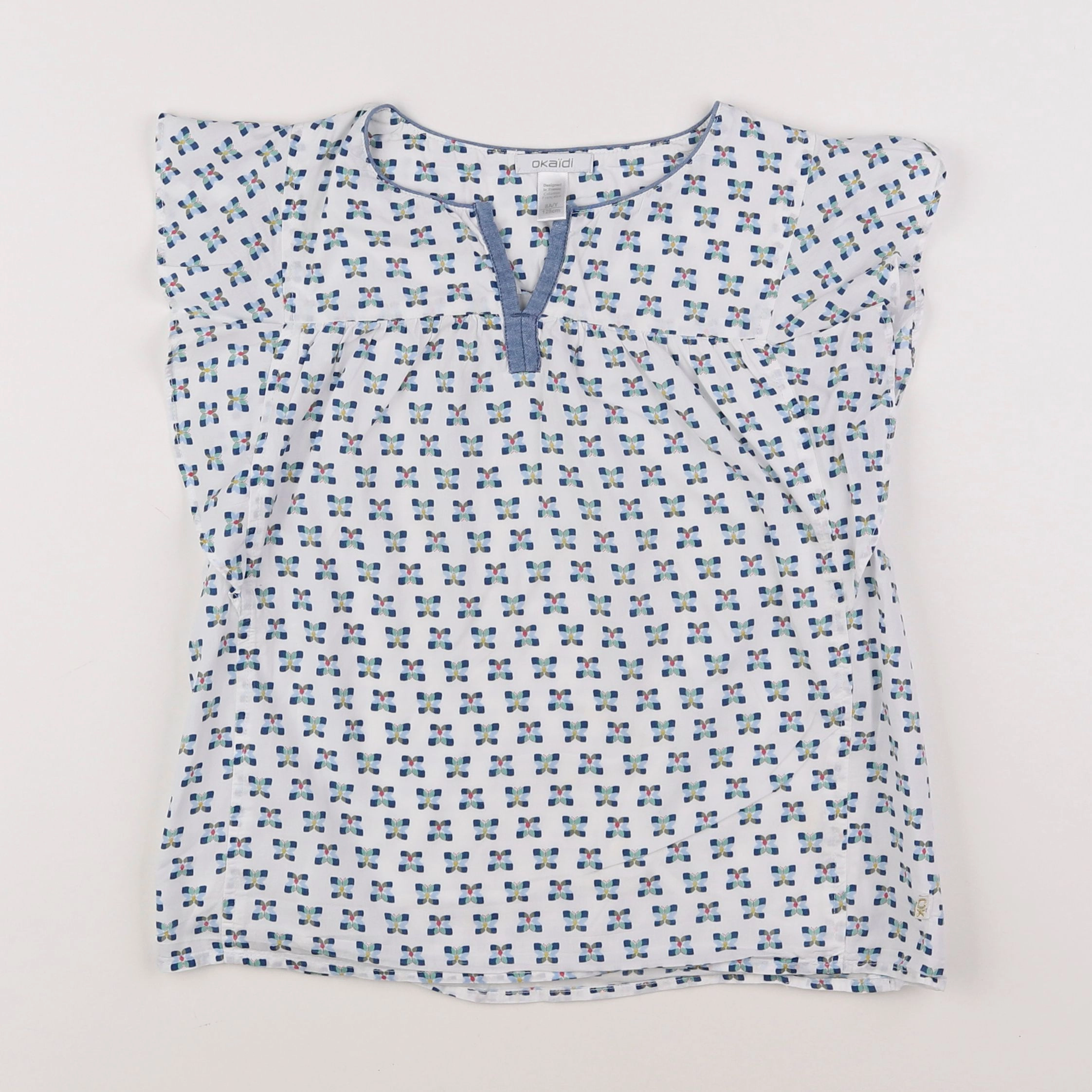 Okaidi - blouse bleu, blanc - 8 ans