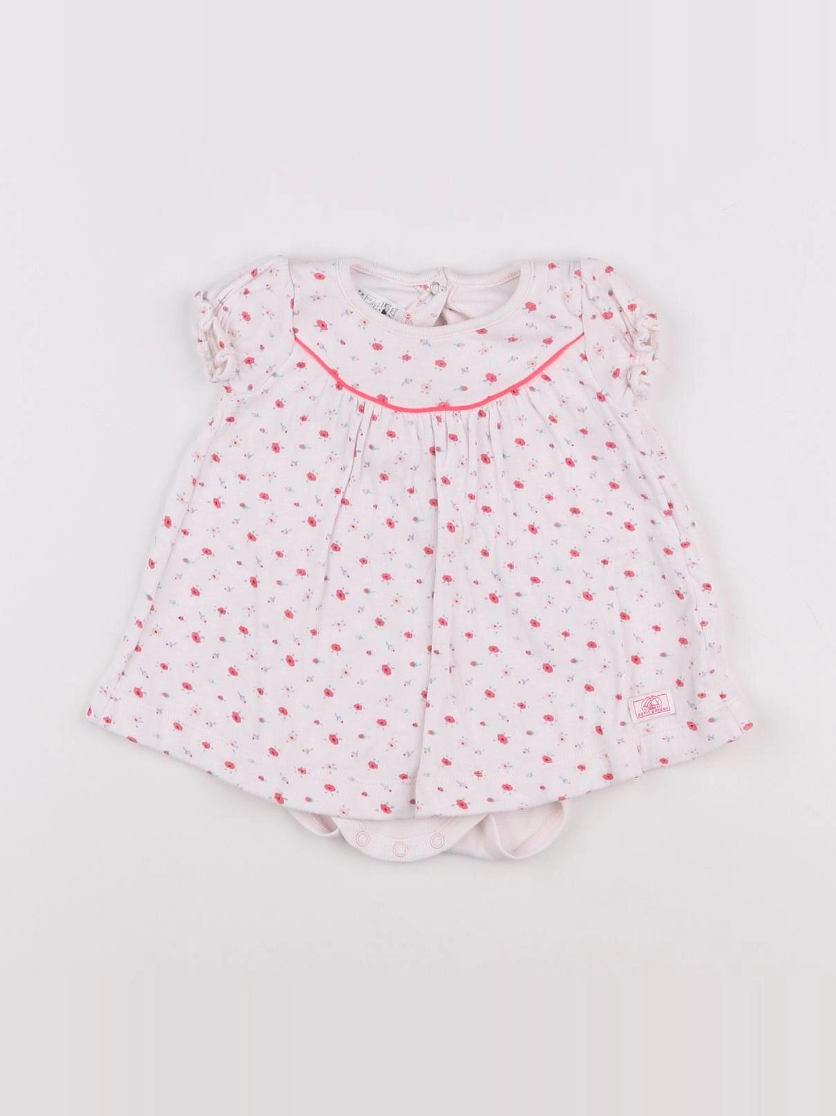 Petit Bateau - body robe blanc, rose - 3 mois