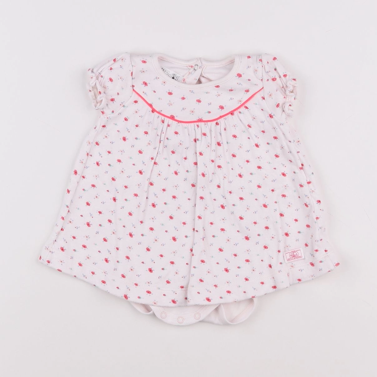 Petit Bateau - body robe blanc, rose - 3 mois