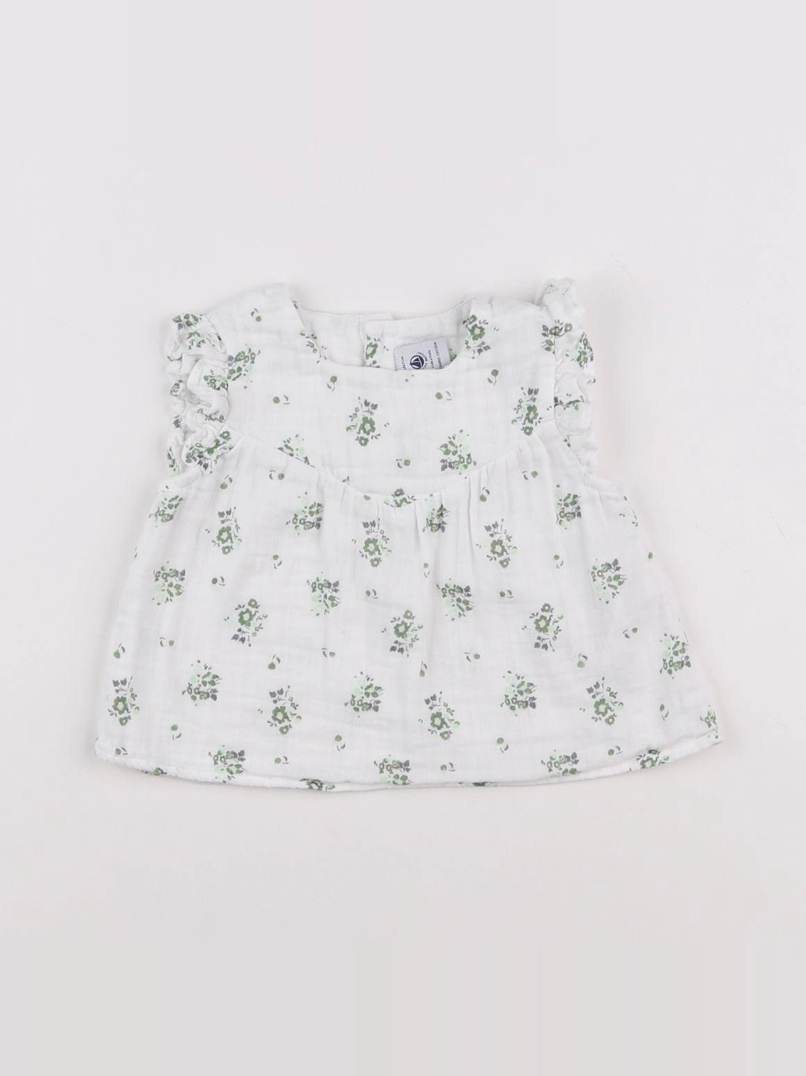 Petit Bateau - blouse vert, blanc - 6 mois
