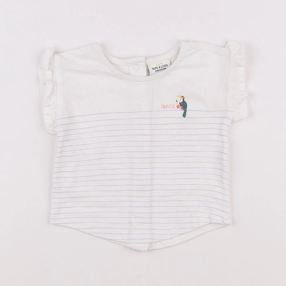 Tape à l'oeil - tee-shirt blanc, bleu - 3 mois