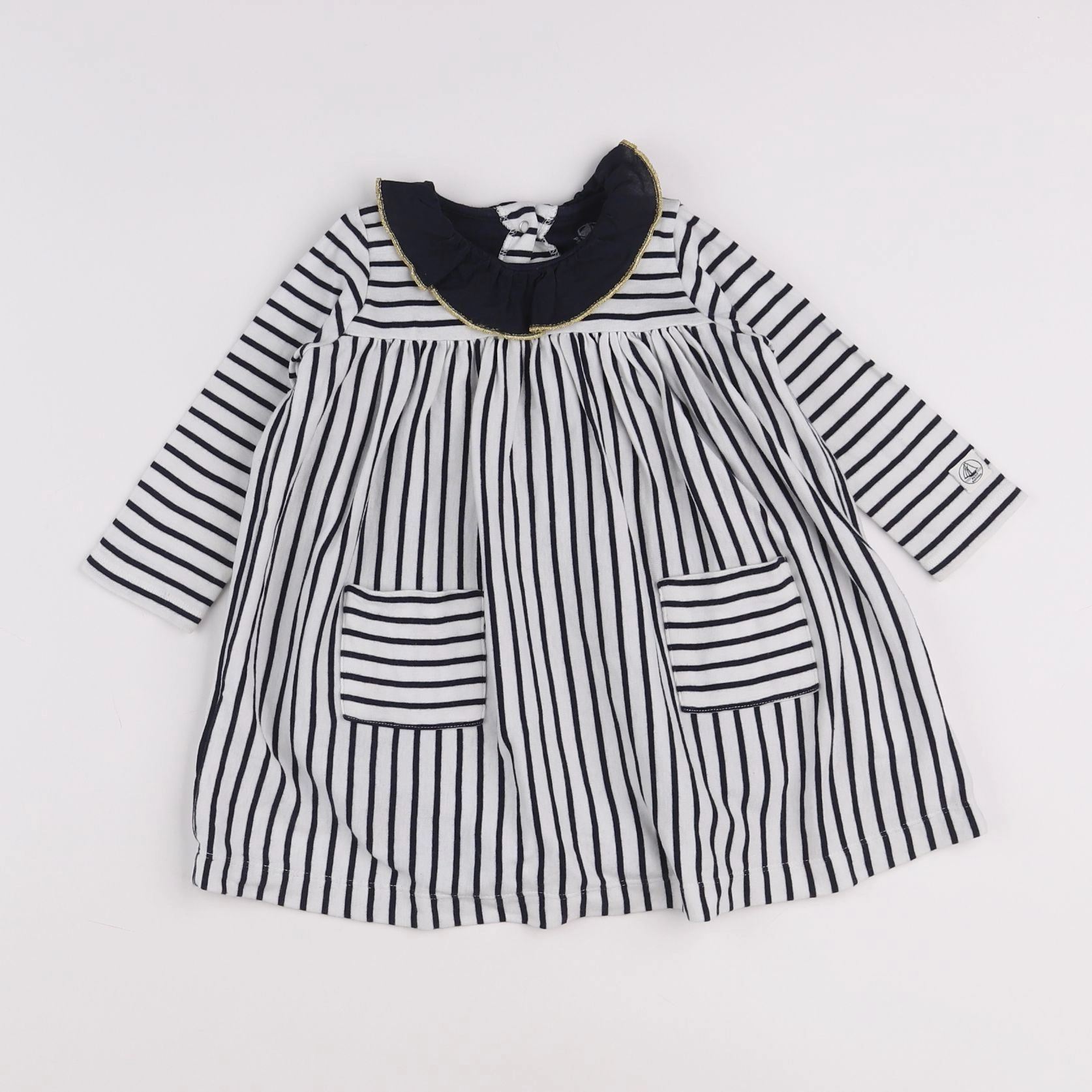 Petit Bateau - robe blanc, bleu - 18 mois