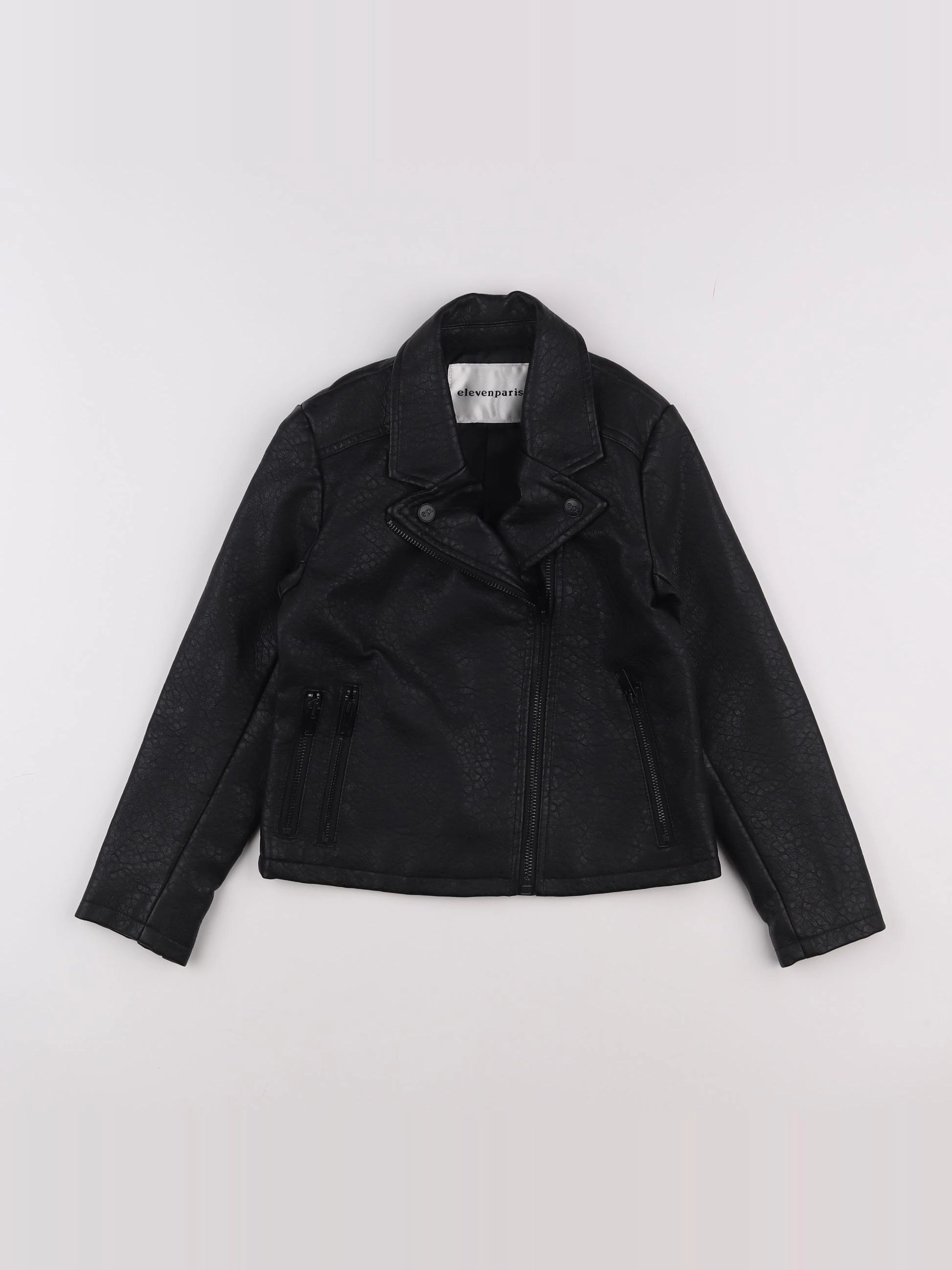Little Eleven Paris - veste simili cuir imprimé au dos noir - 8 ans