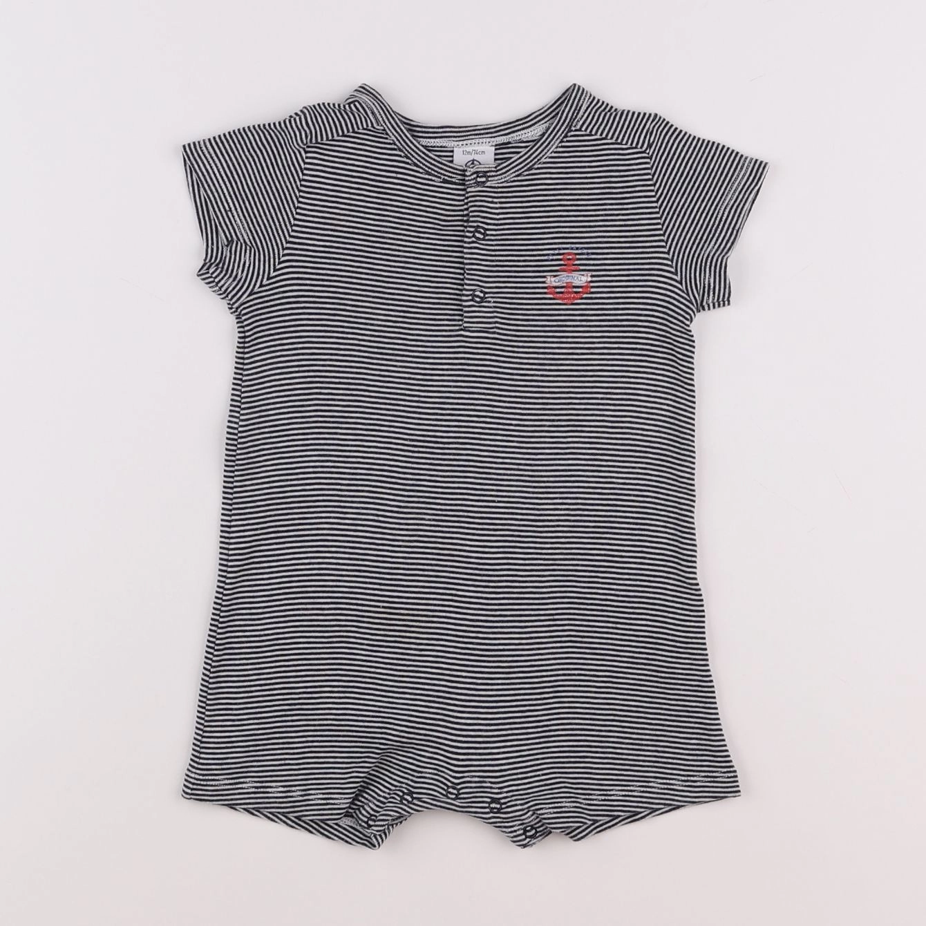 Petit Bateau - combinaison bleu, blanc - 12 mois