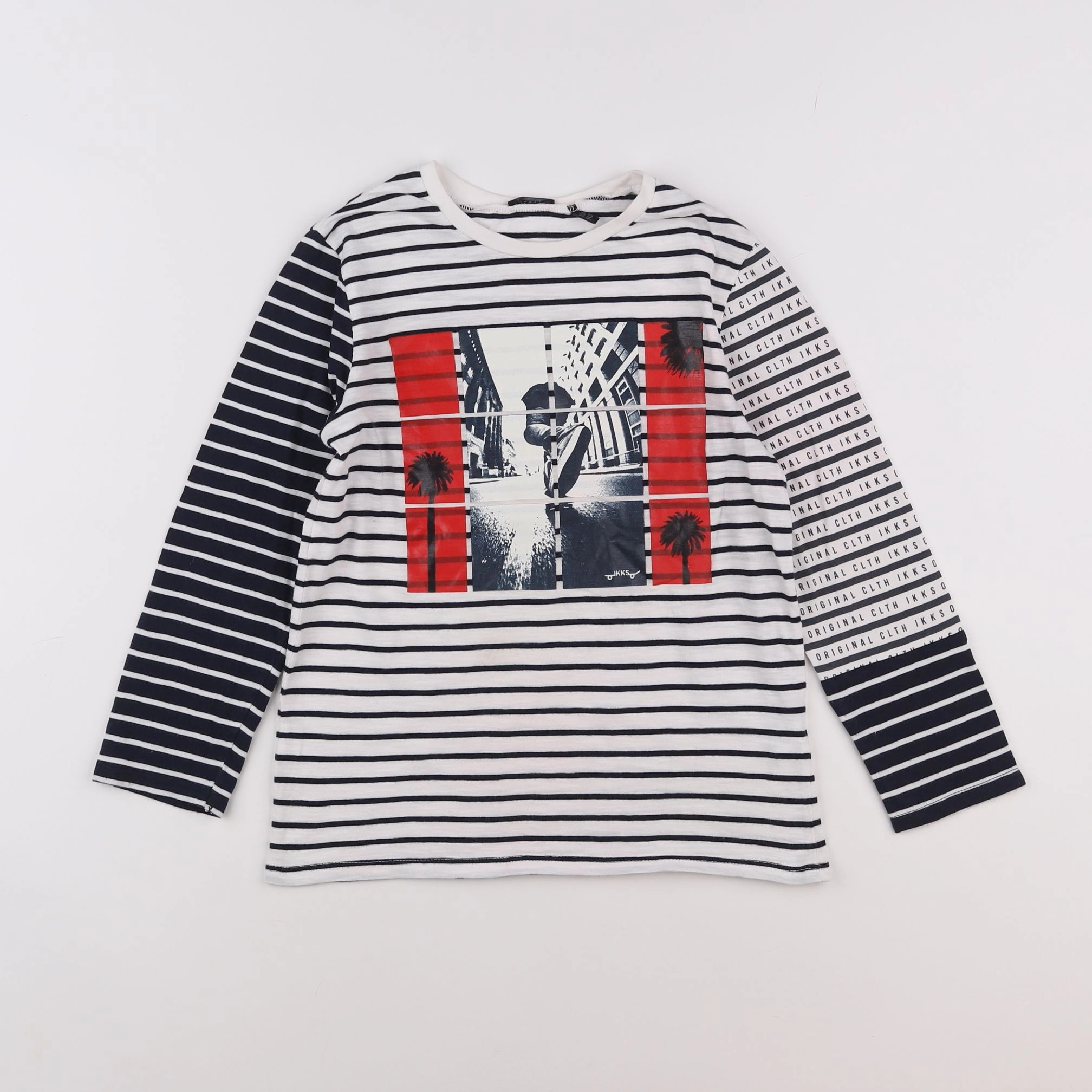 IKKS - tee-shirt blanc, bleu - 10 ans