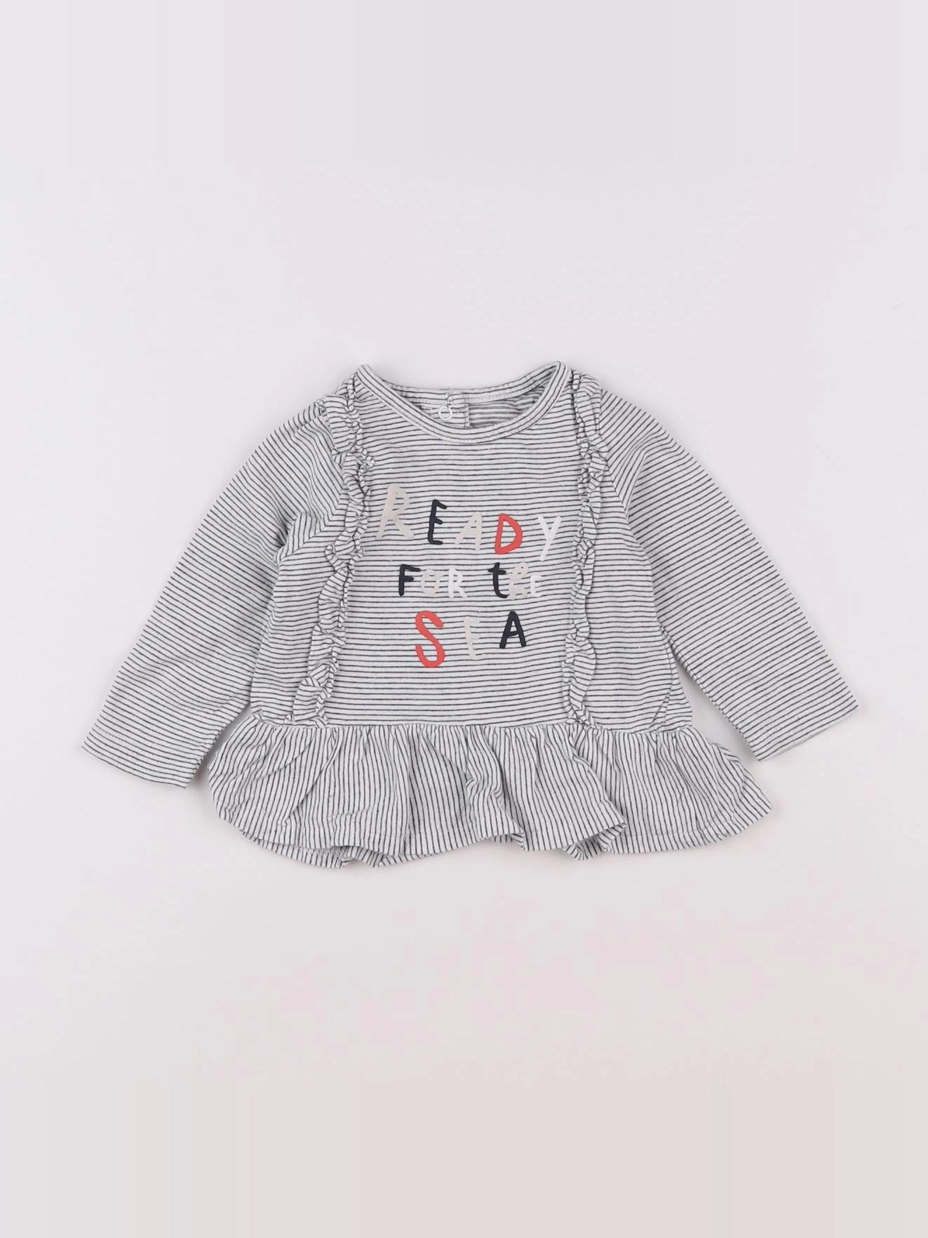 Vertbaudet - tee-shirt blanc, bleu - 6 mois