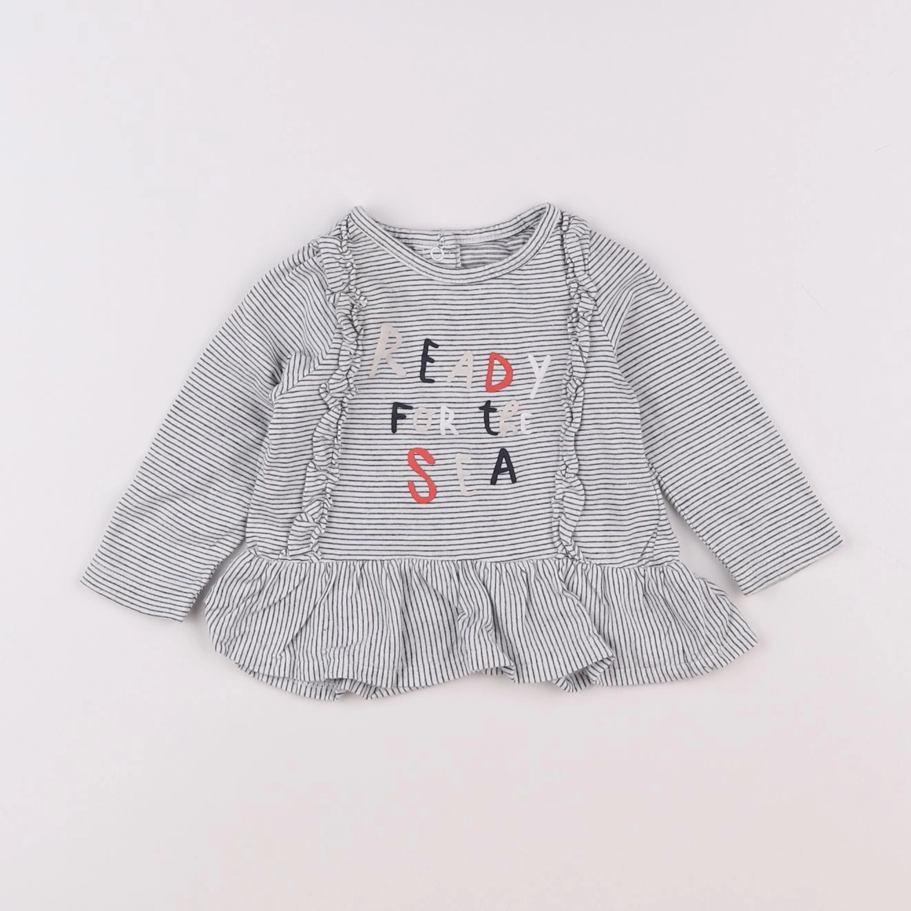 Vertbaudet - tee-shirt blanc, bleu - 6 mois