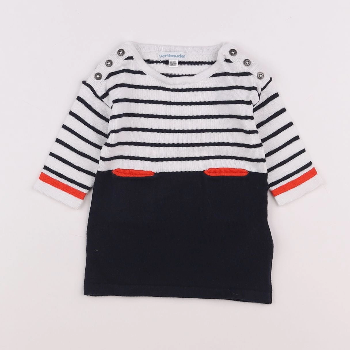 Vertbaudet - robe blanc, bleu - 3 mois
