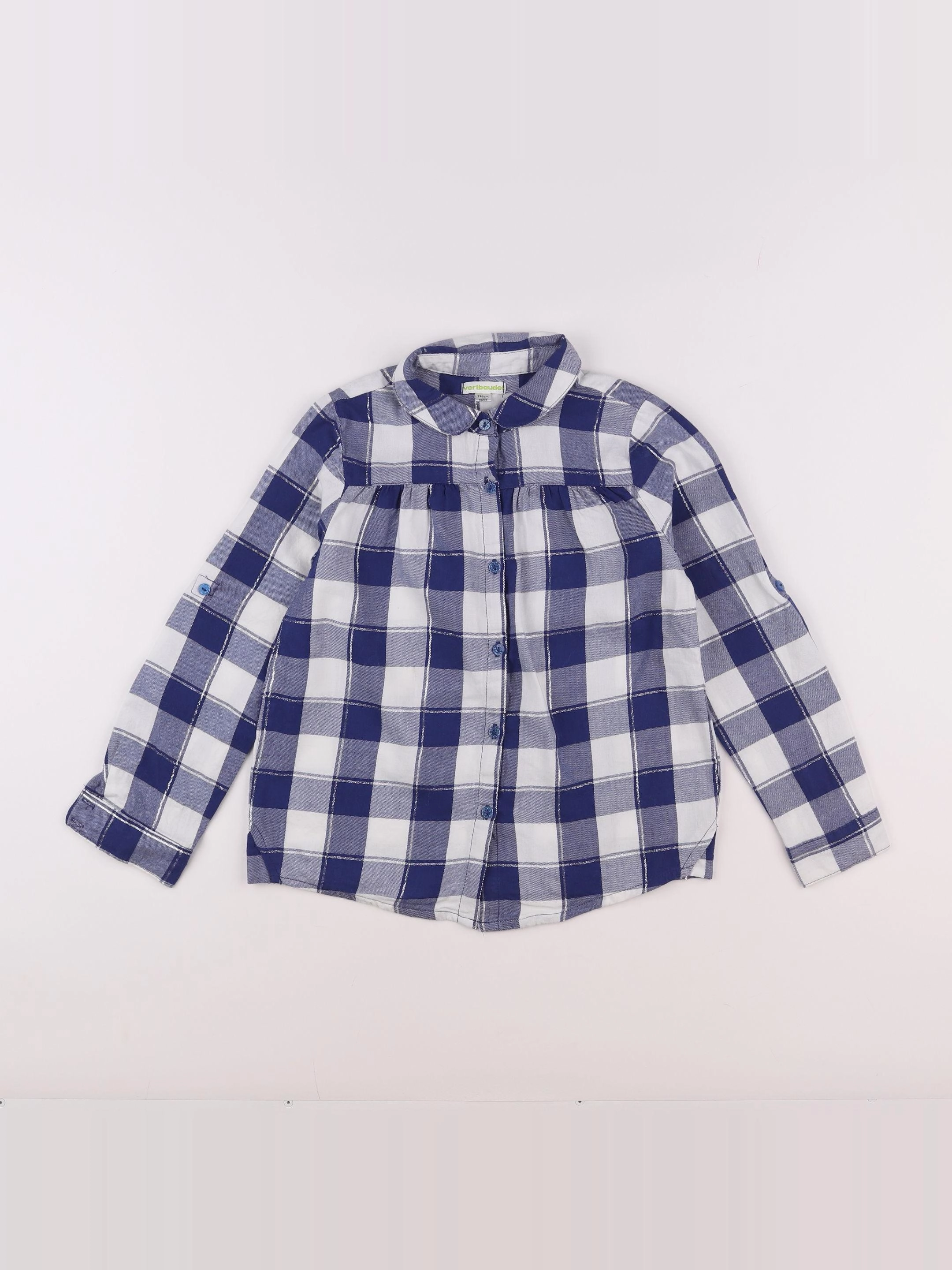 Vertbaudet - chemise blanc, bleu, argent - 8 ans