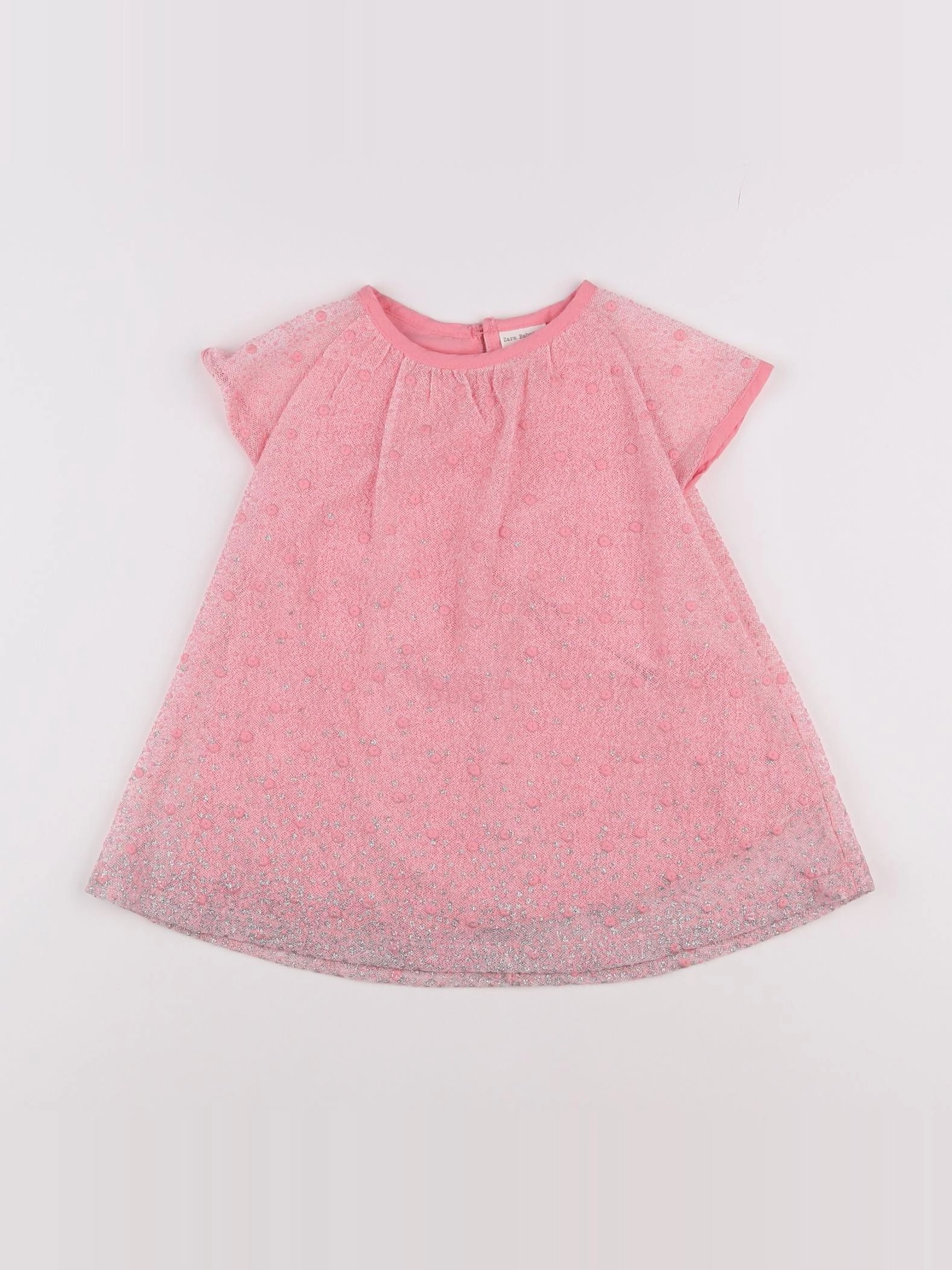 Zara - robe rose, argent - 12/18 mois