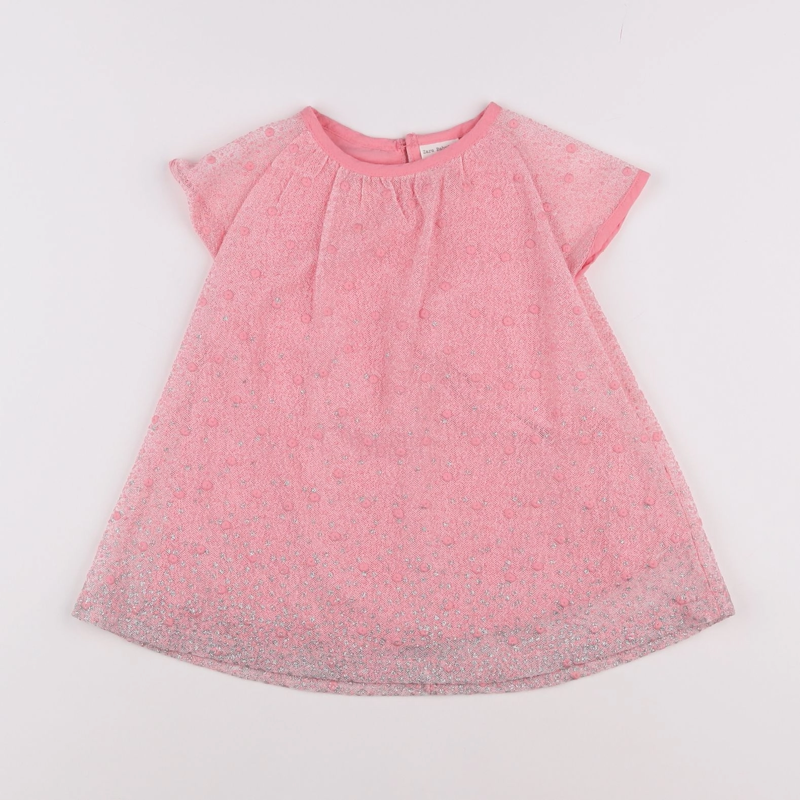 Zara - robe rose, argent - 12/18 mois
