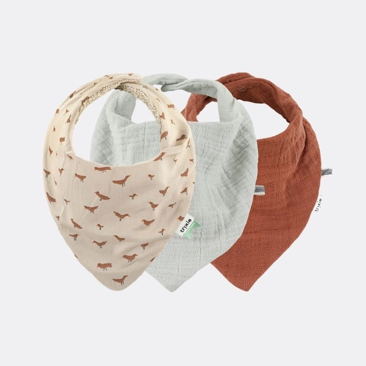 Trixie - Lot de 3 bavoirs bandana Babbling Birds - 0/18mois