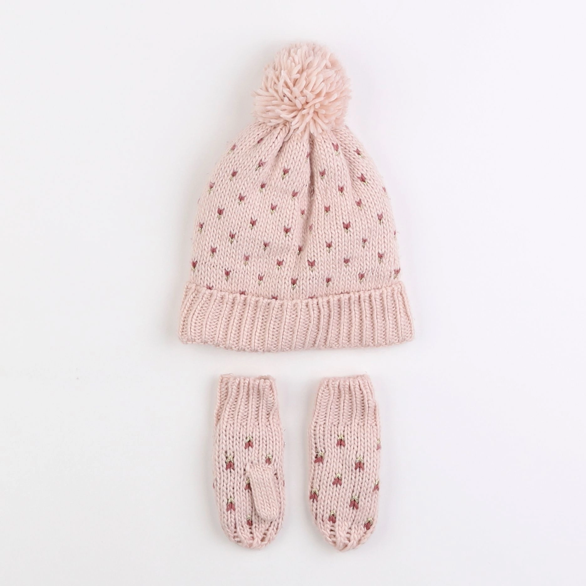 Vertbaudet - ensemble bonnet/moufles rose - 2/3 ans