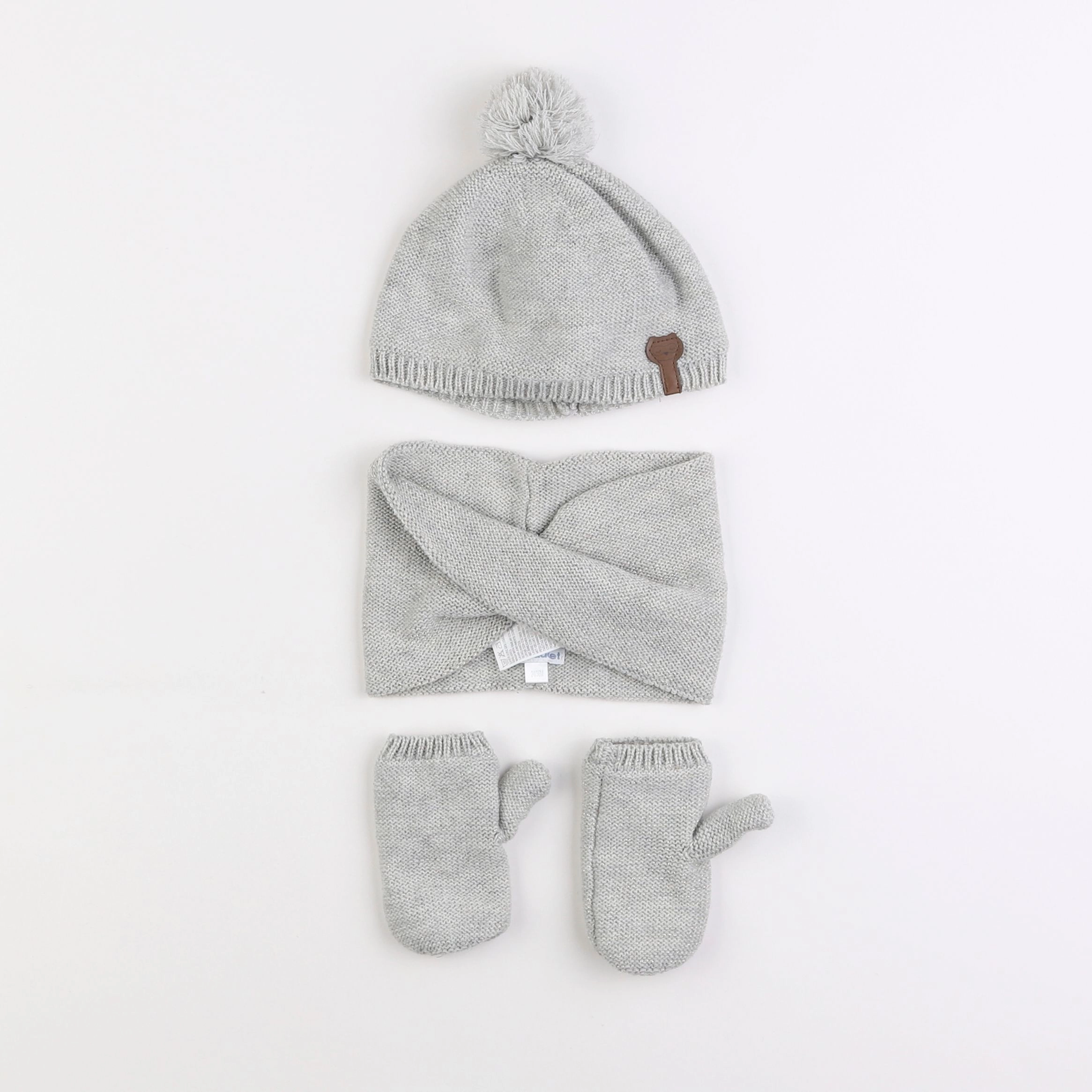 Vertbaudet - ensemble bonnet/moufles/tour de cou gris - 2/3 ans