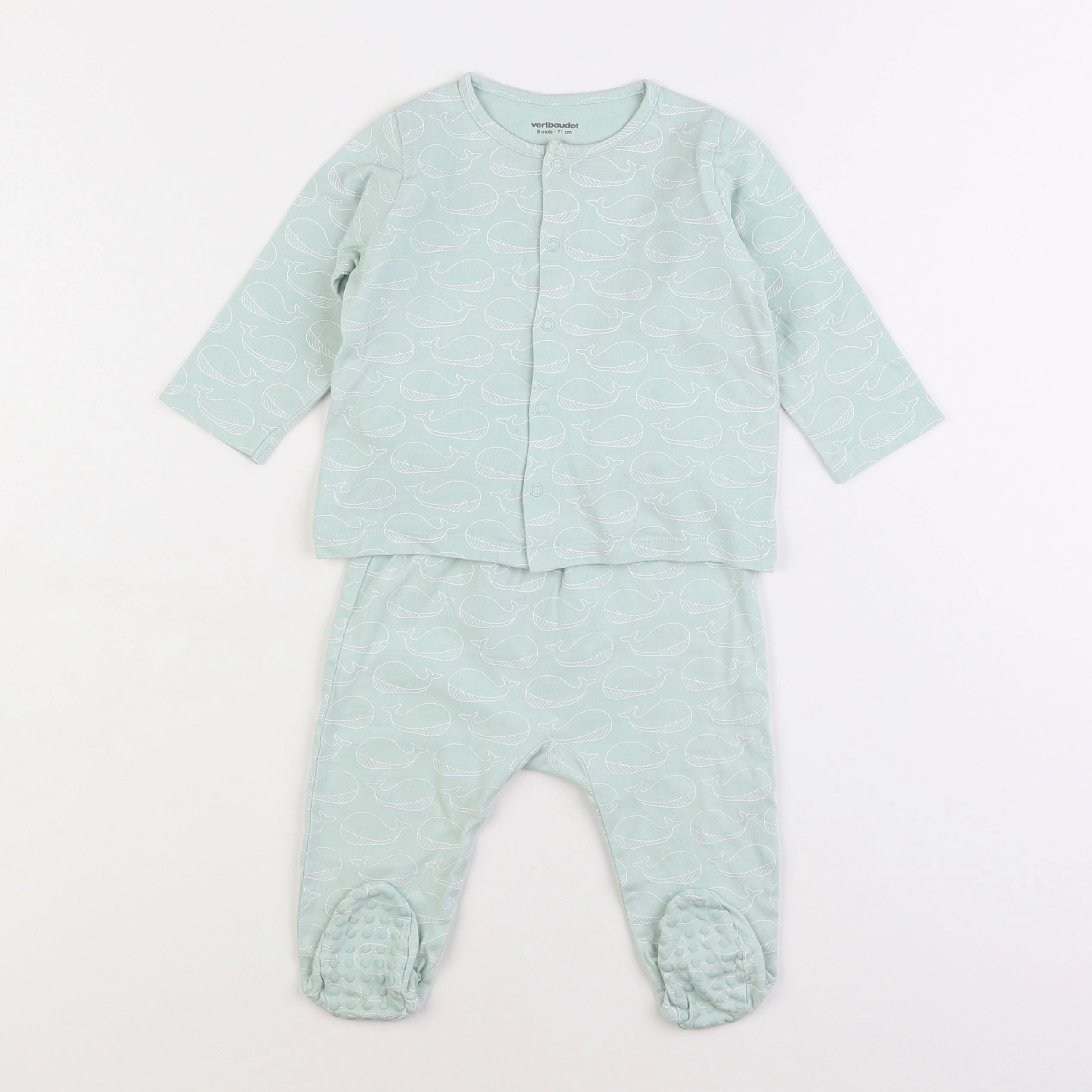 Vertbaudet - pyjama coton vert - 9 mois