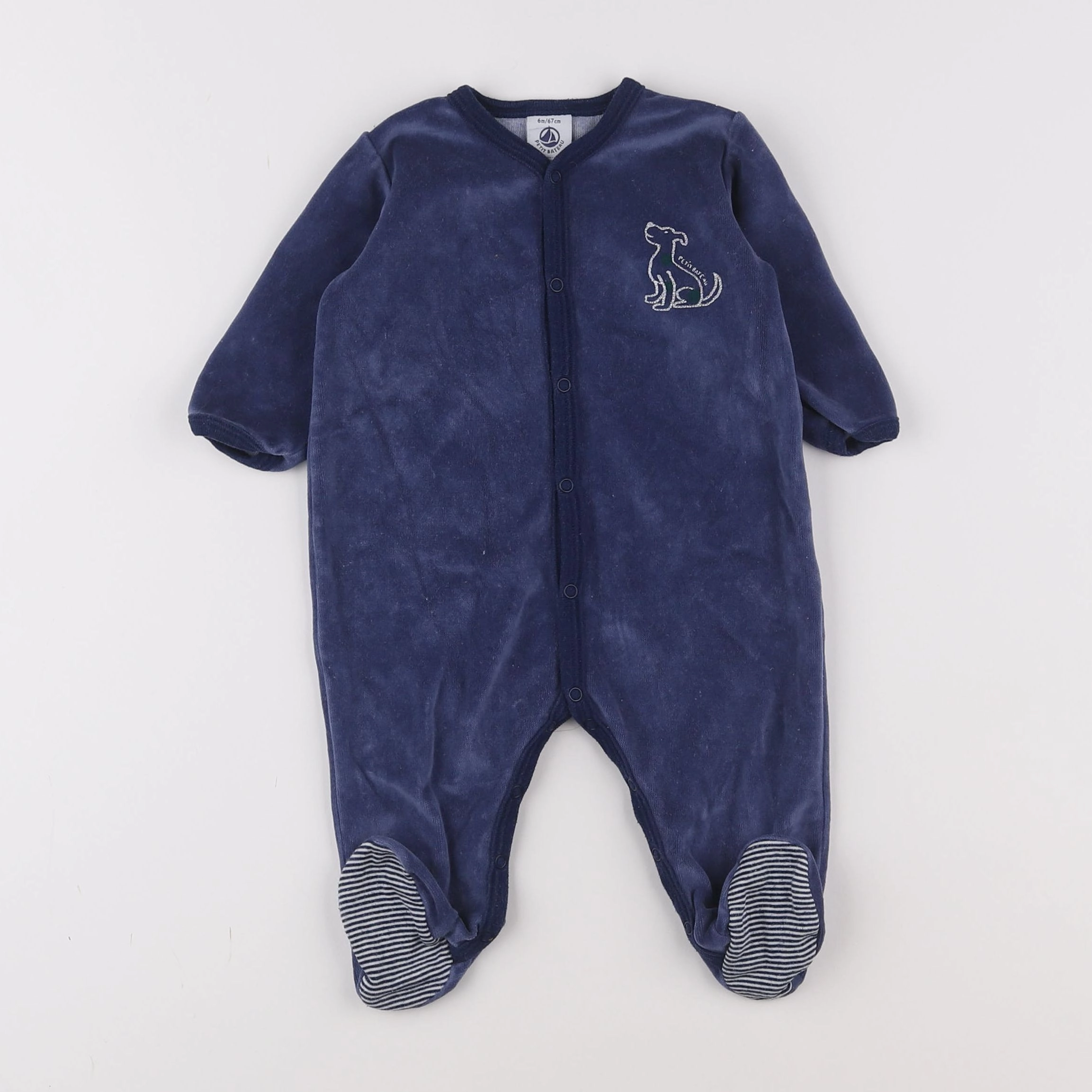 Petit Bateau - pyjama velours bleu - 6 mois