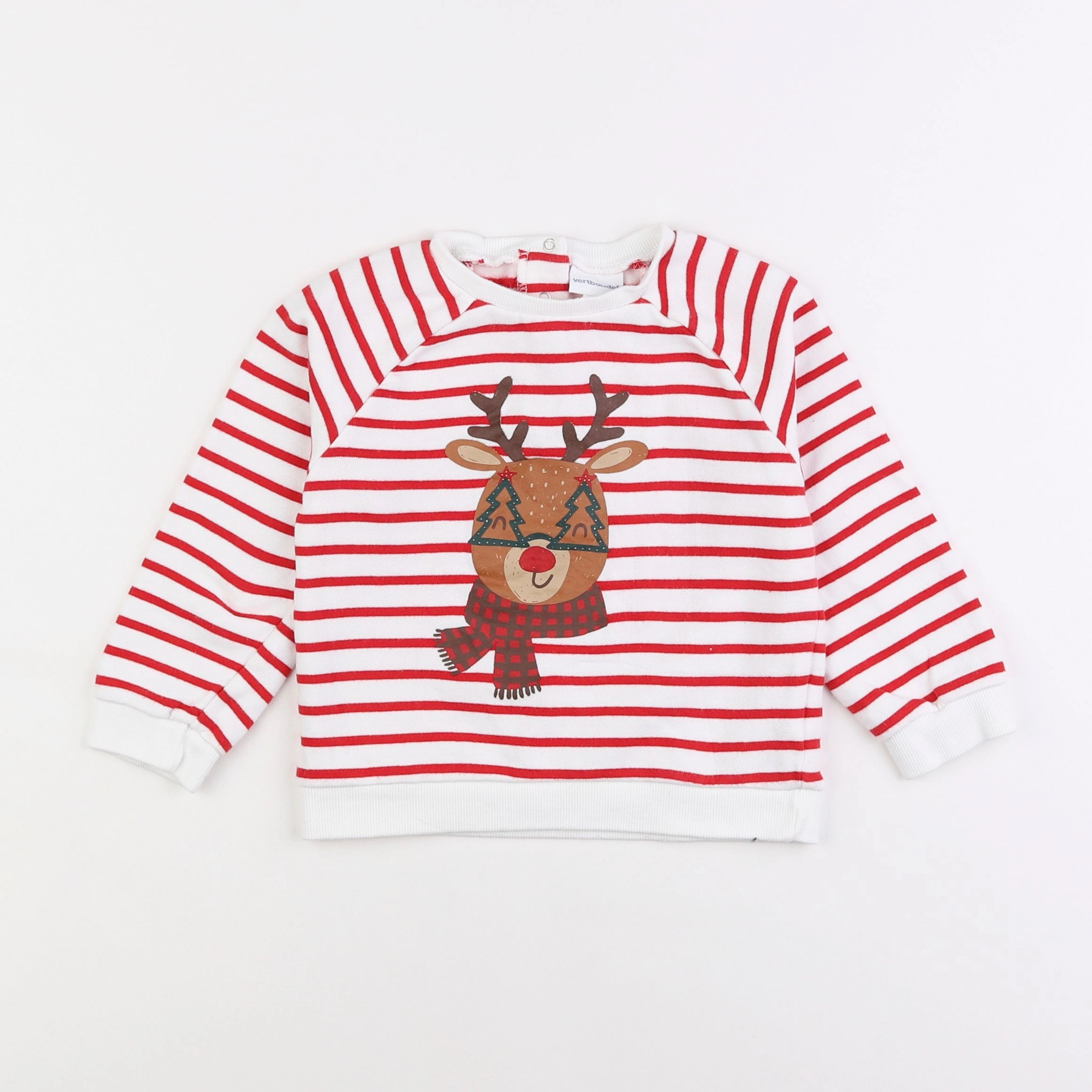 Vertbaudet - sweat blanc, rouge - 3 ans