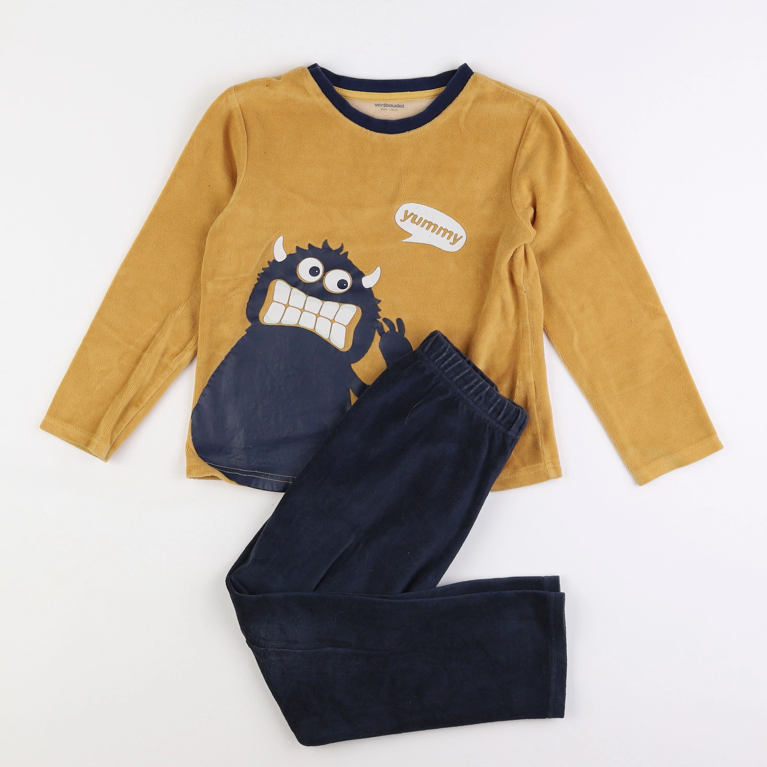 Vertbaudet - pyjama velours jaune, bleu - 8 ans