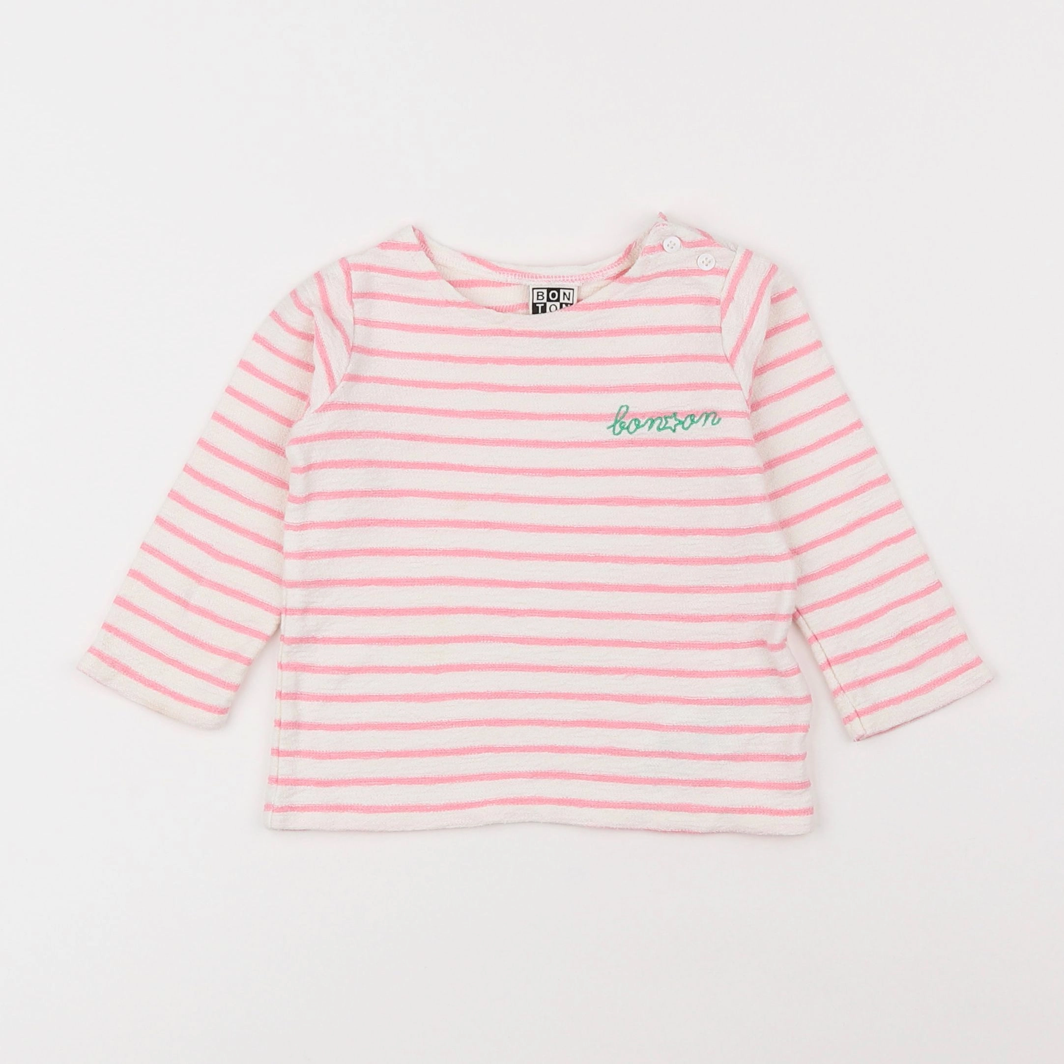 Bonton - tee-shirt blanc, rose - 18 mois