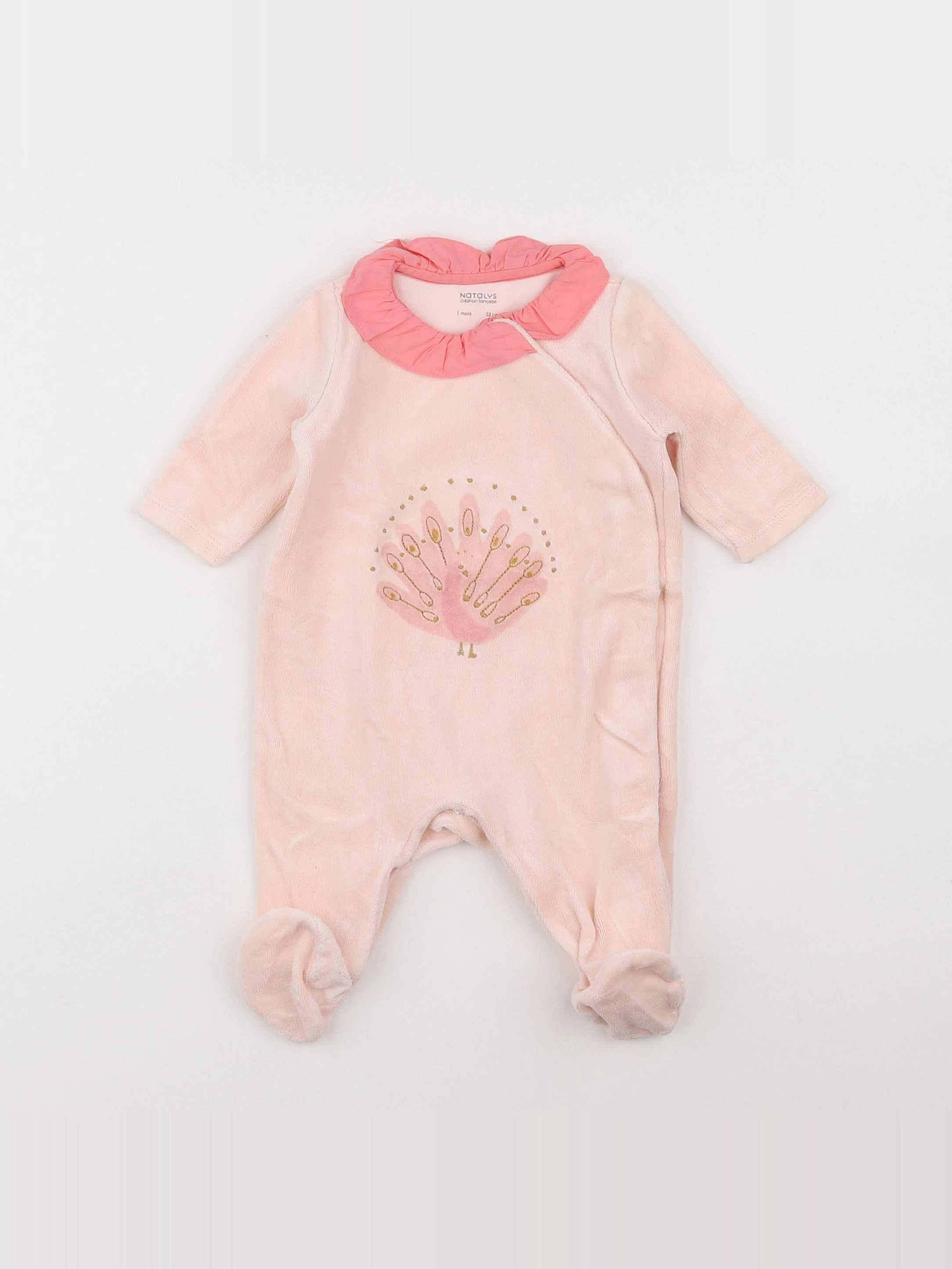 Natalys - pyjama velours rose - 1 mois