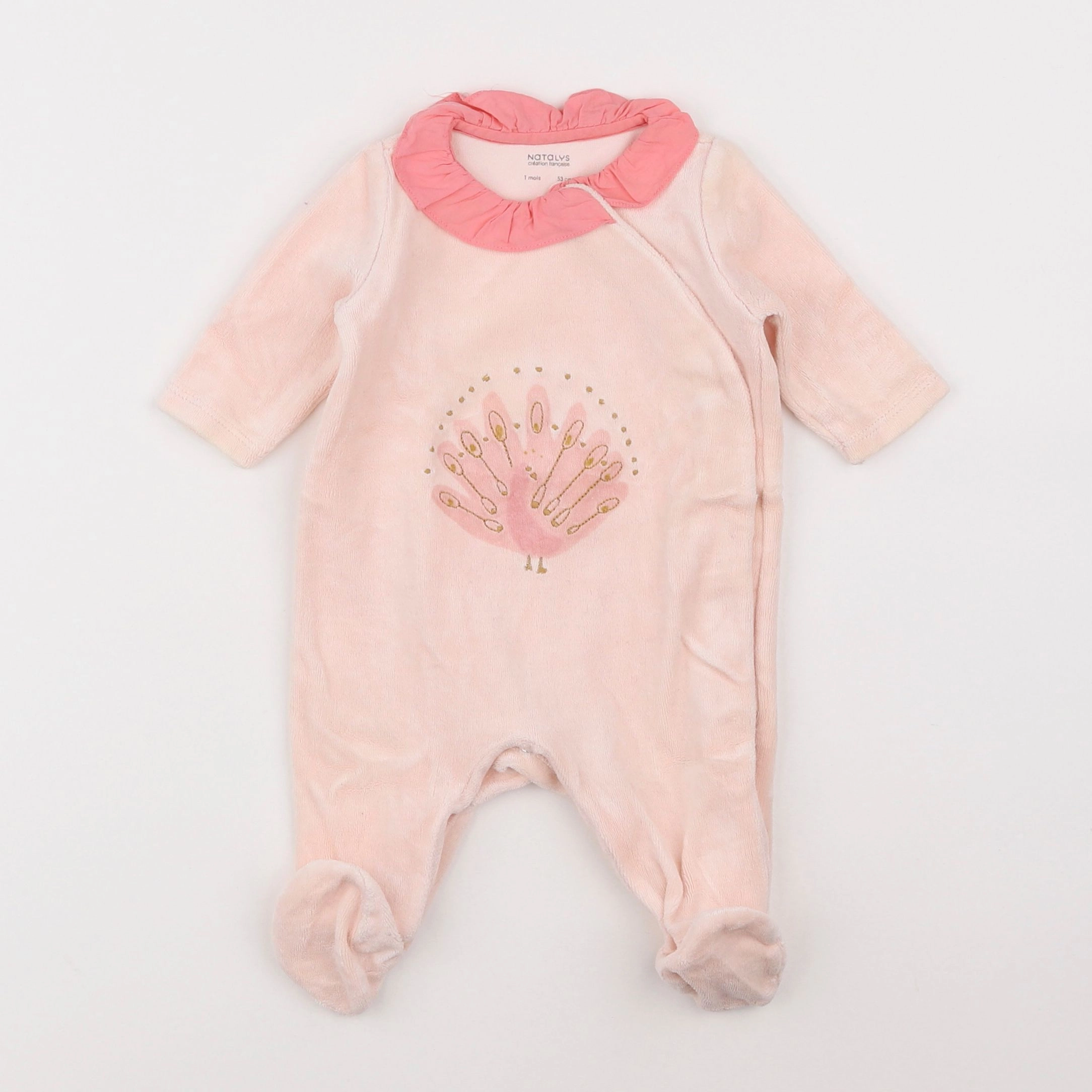 Natalys - pyjama velours rose - 1 mois