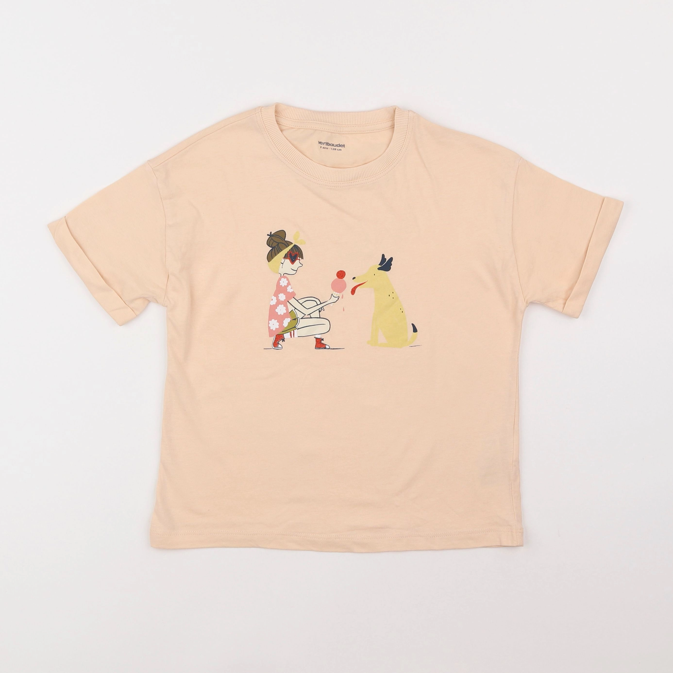 Vertbaudet - tee-shirt beige - 8 ans