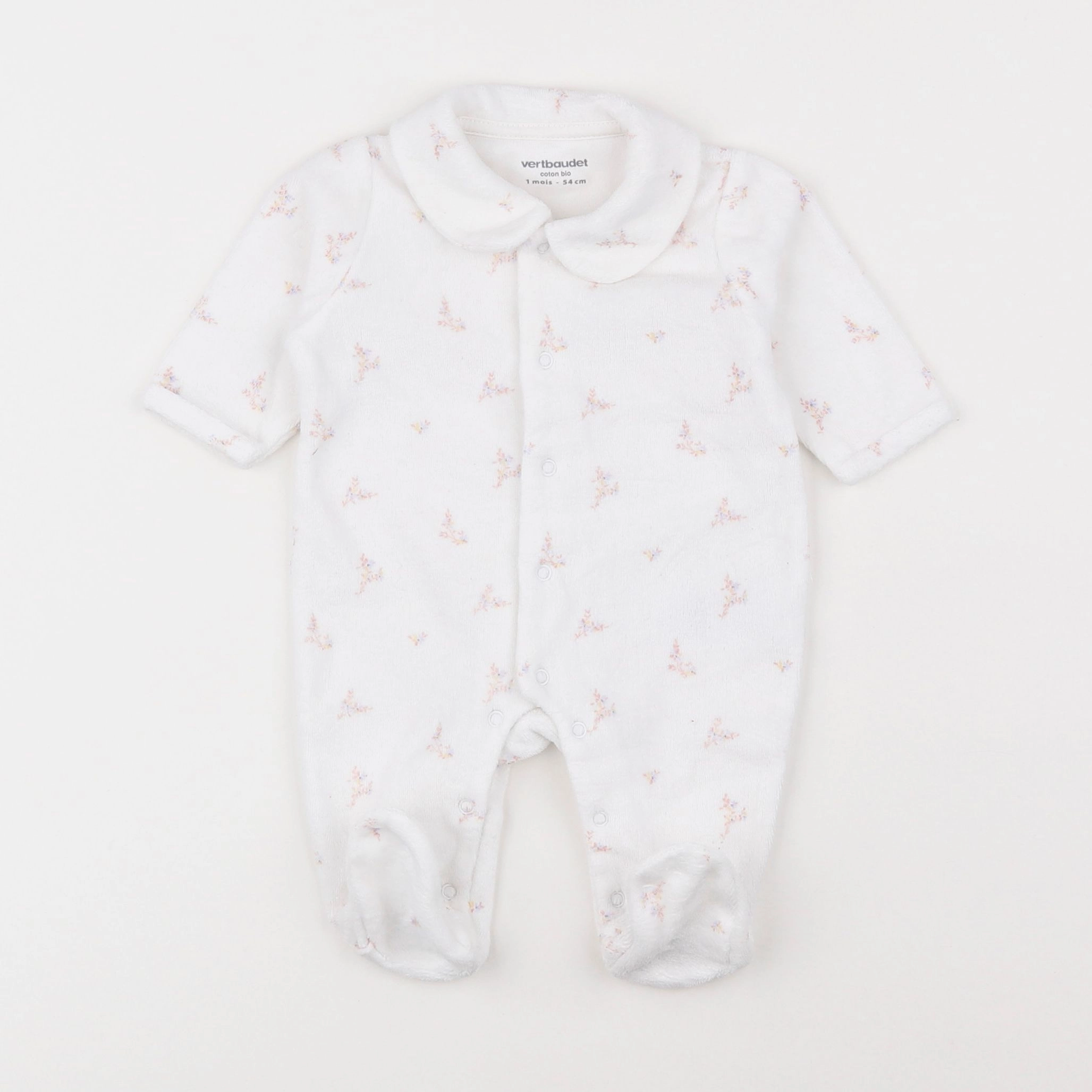 Vertbaudet - pyjama velours blanc - 1 mois