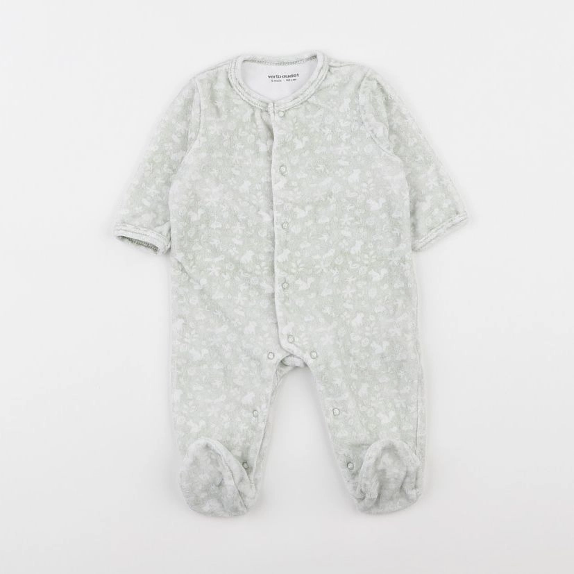 Vertbaudet - pyjama velours blanc, vert - 3 mois