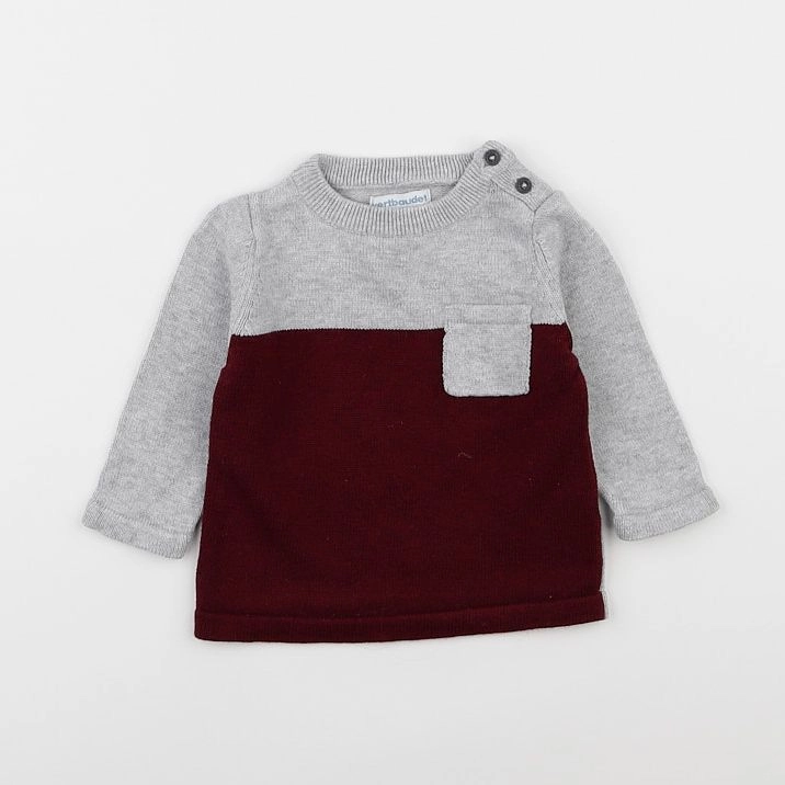 Vertbaudet - pull gris, rouge - 6 mois