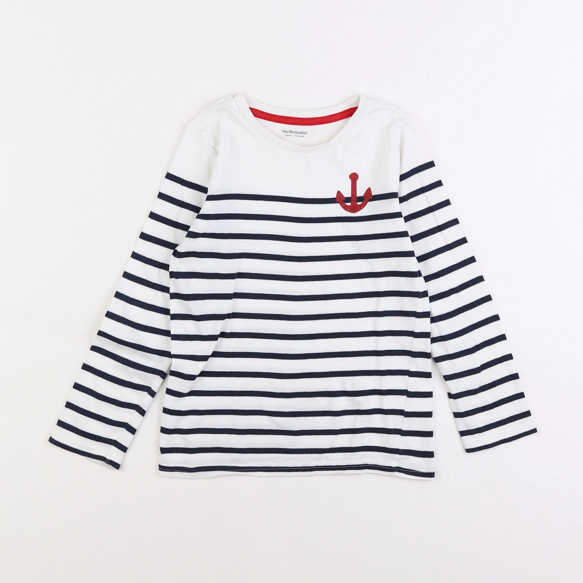 Vertbaudet - tee-shirt blanc, bleu - 5 ans