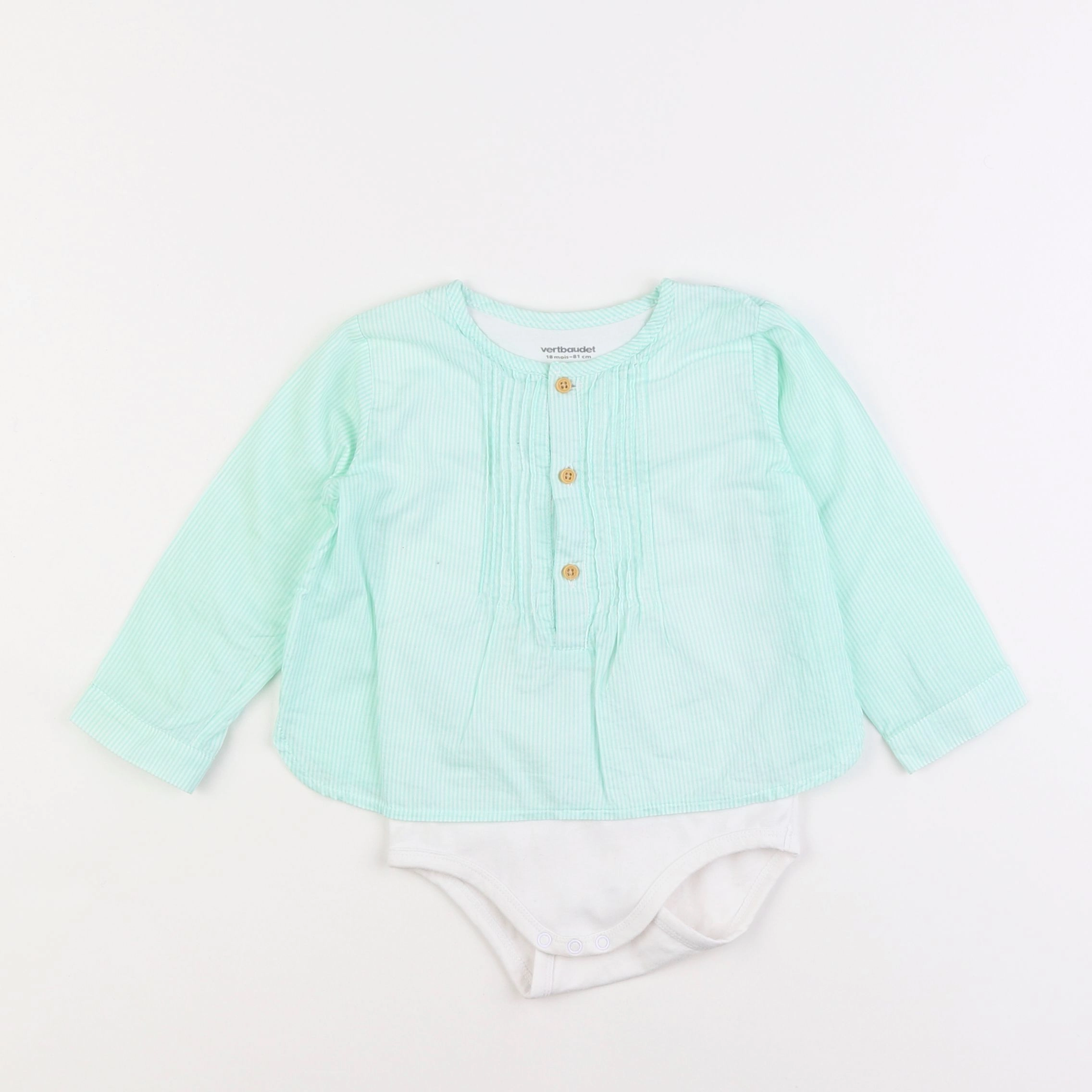 Vertbaudet - body blouse vert - 18 mois