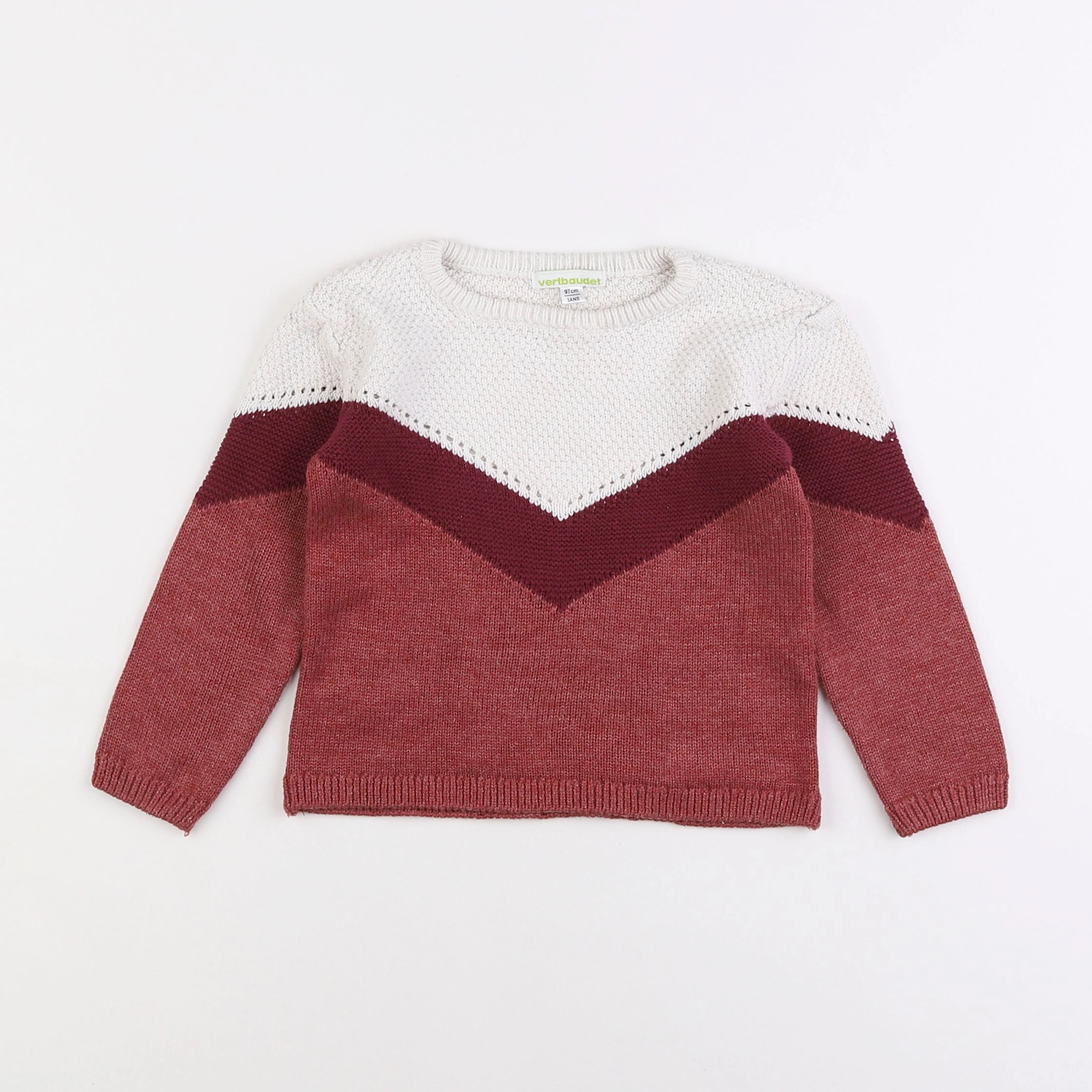 Vertbaudet - pull blanc, rose - 3 ans