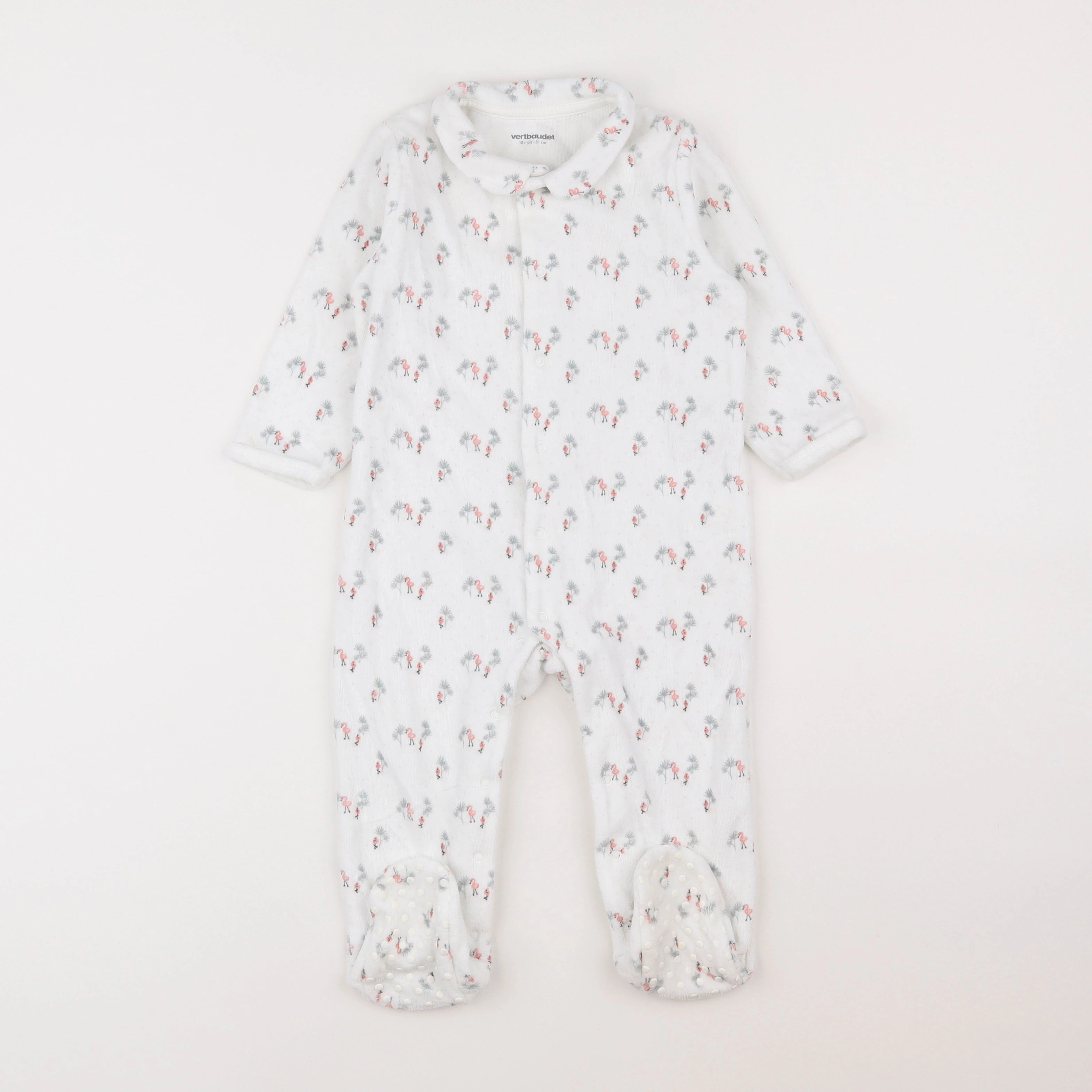 Vertbaudet - pyjama velours blanc, rose - 18 mois