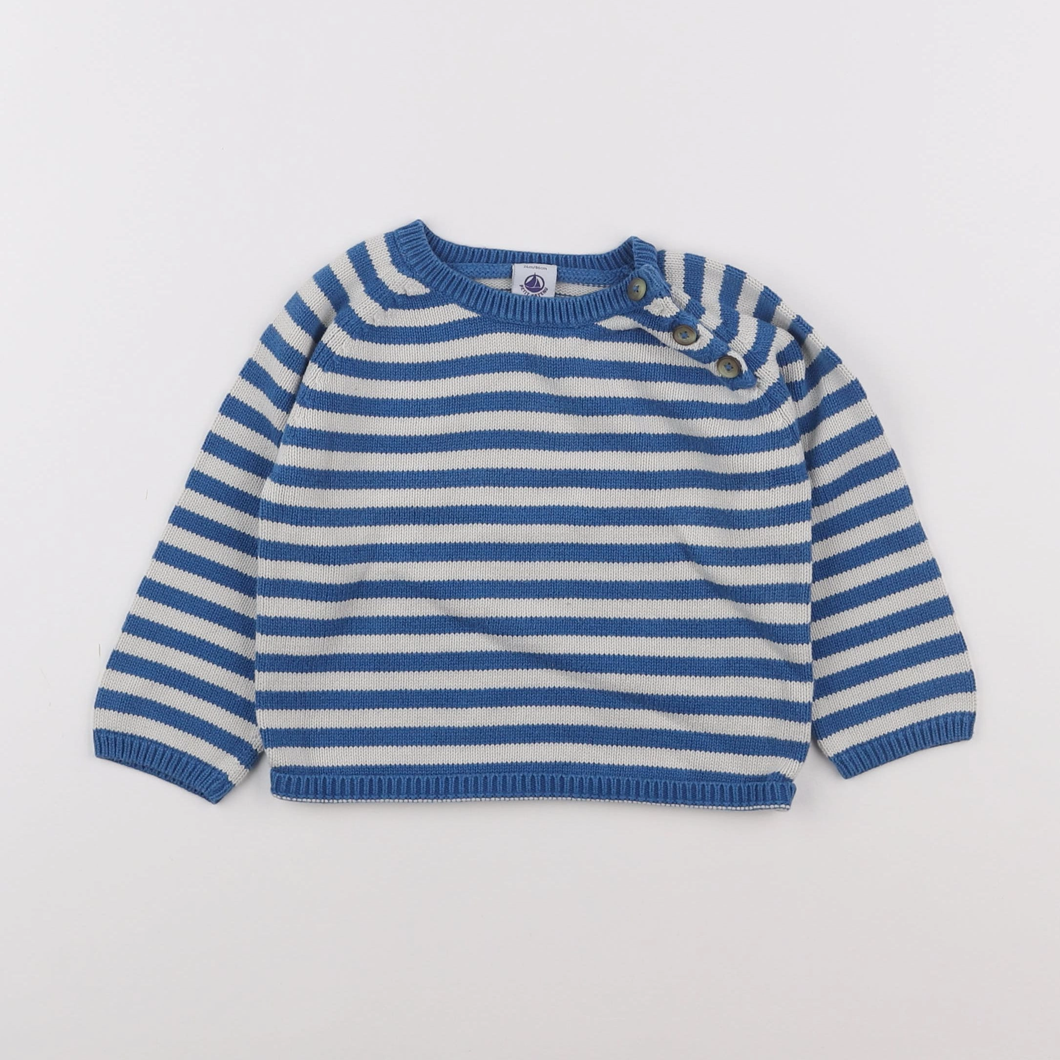 Petit Bateau - pull bleu, blanc - 2 ans