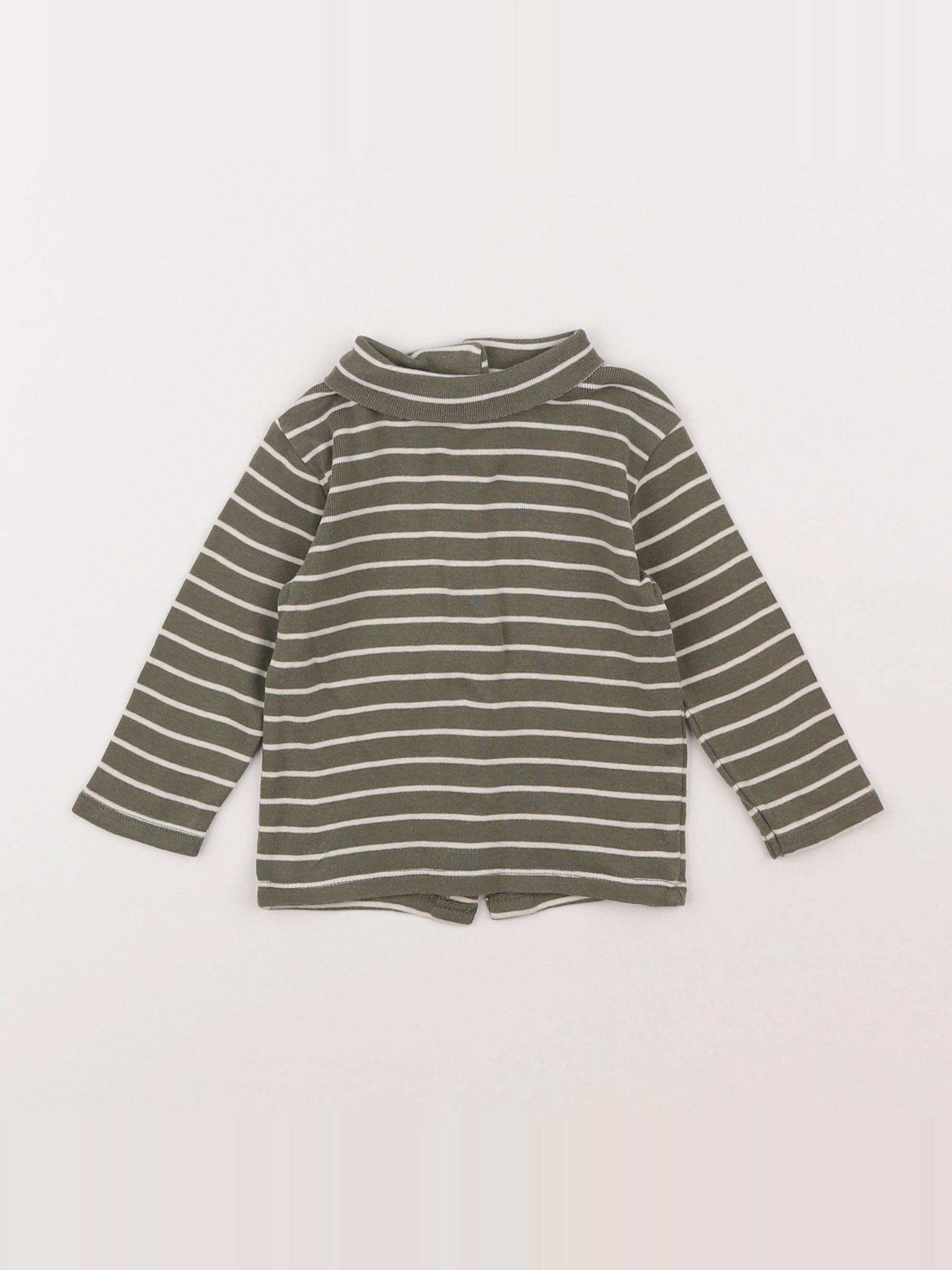 Vertbaudet - sous-pull blanc, vert - 9 mois