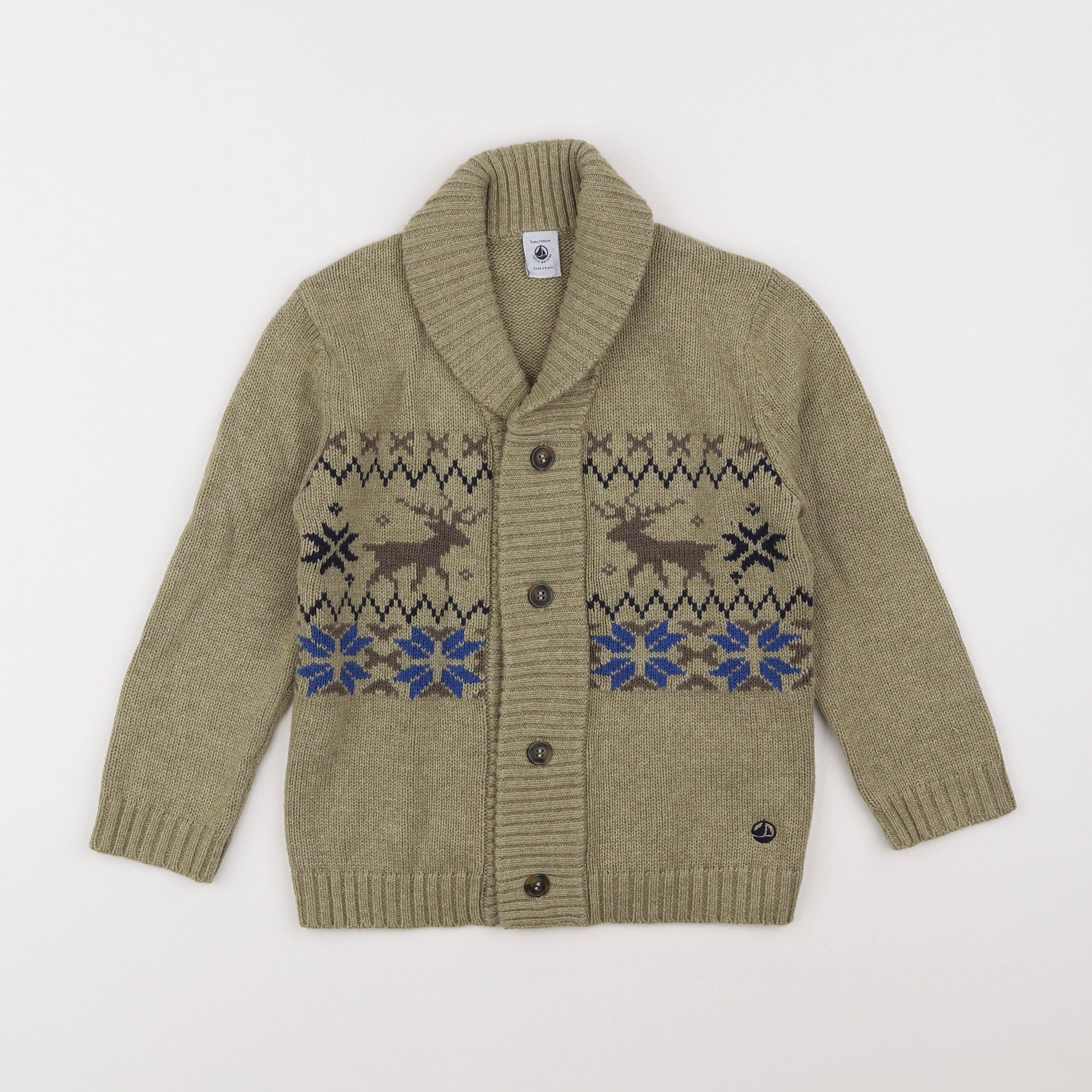 Petit Bateau - gilet vert - 5 ans