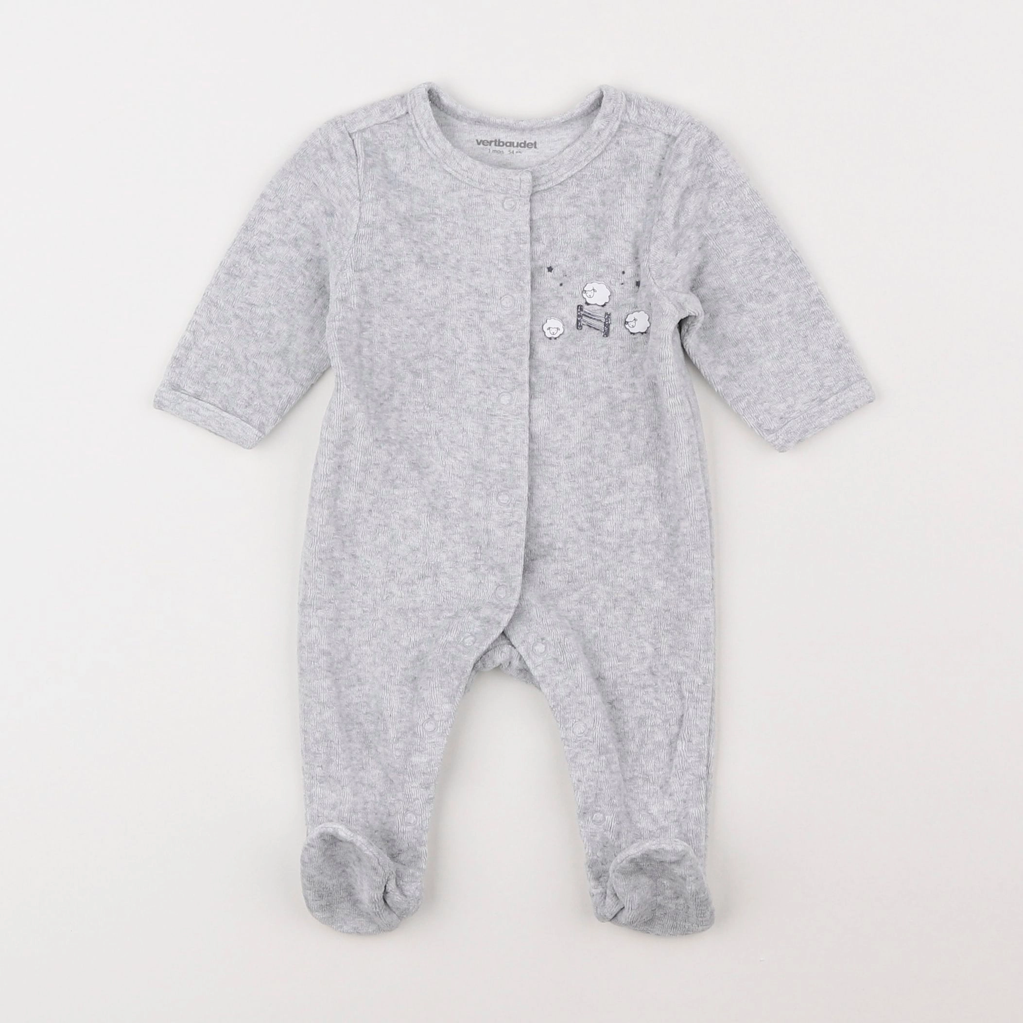 Vertbaudet - pyjama velours gris - 1 mois