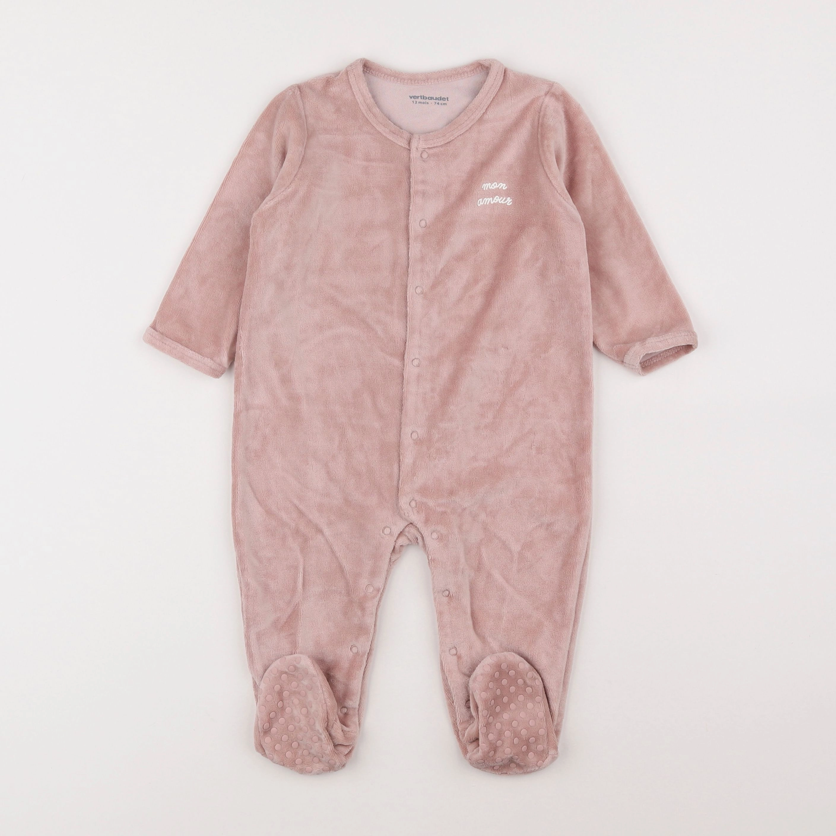 Vertbaudet - pyjama velours rose - 12 mois