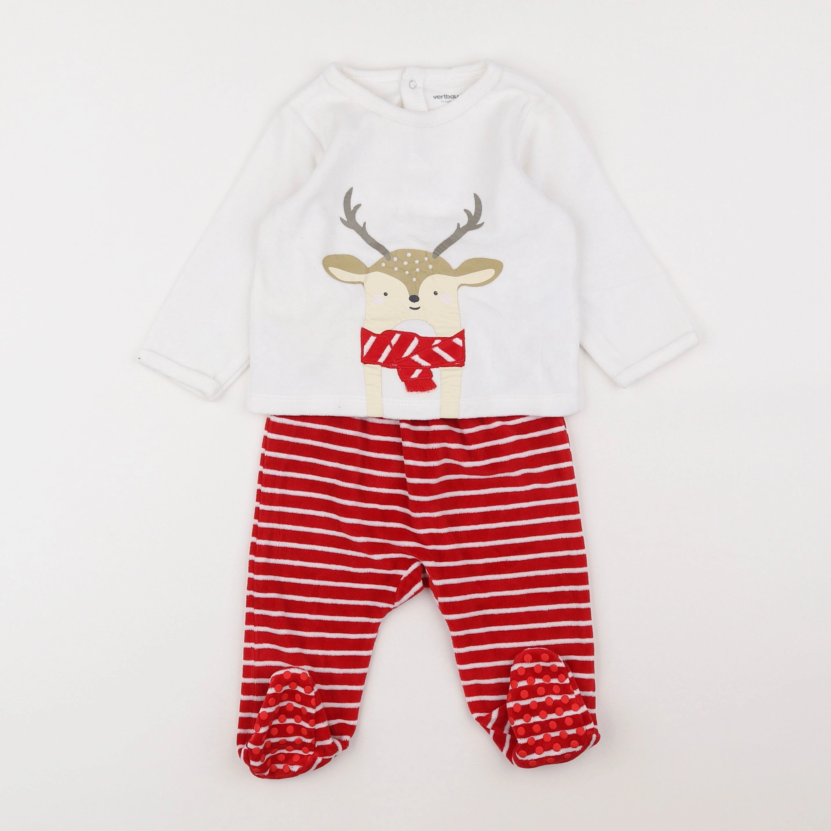 Vertbaudet - pyjama velours blanc, rouge - 12 mois