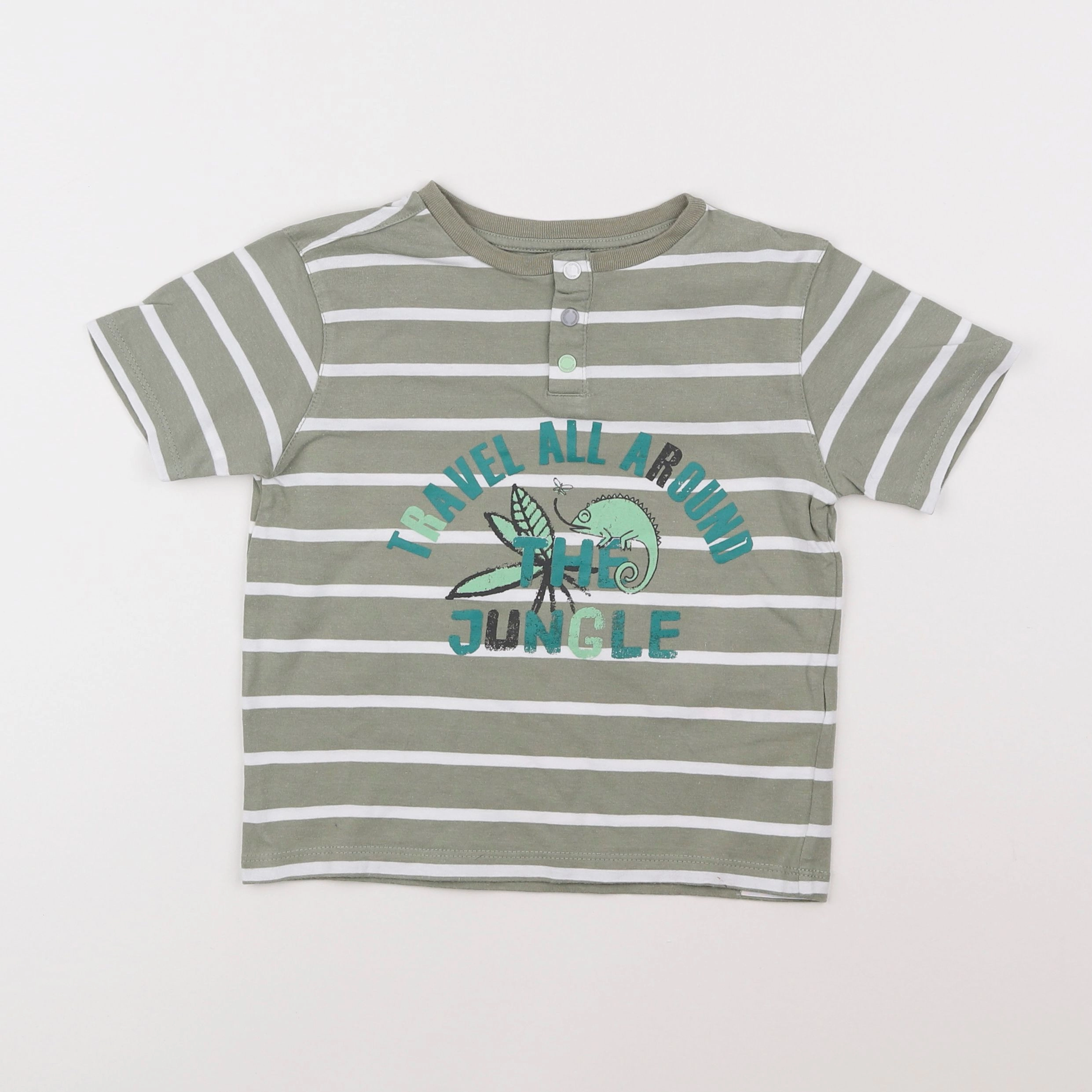 Vertbaudet - tee-shirt vert, blanc - 4 ans