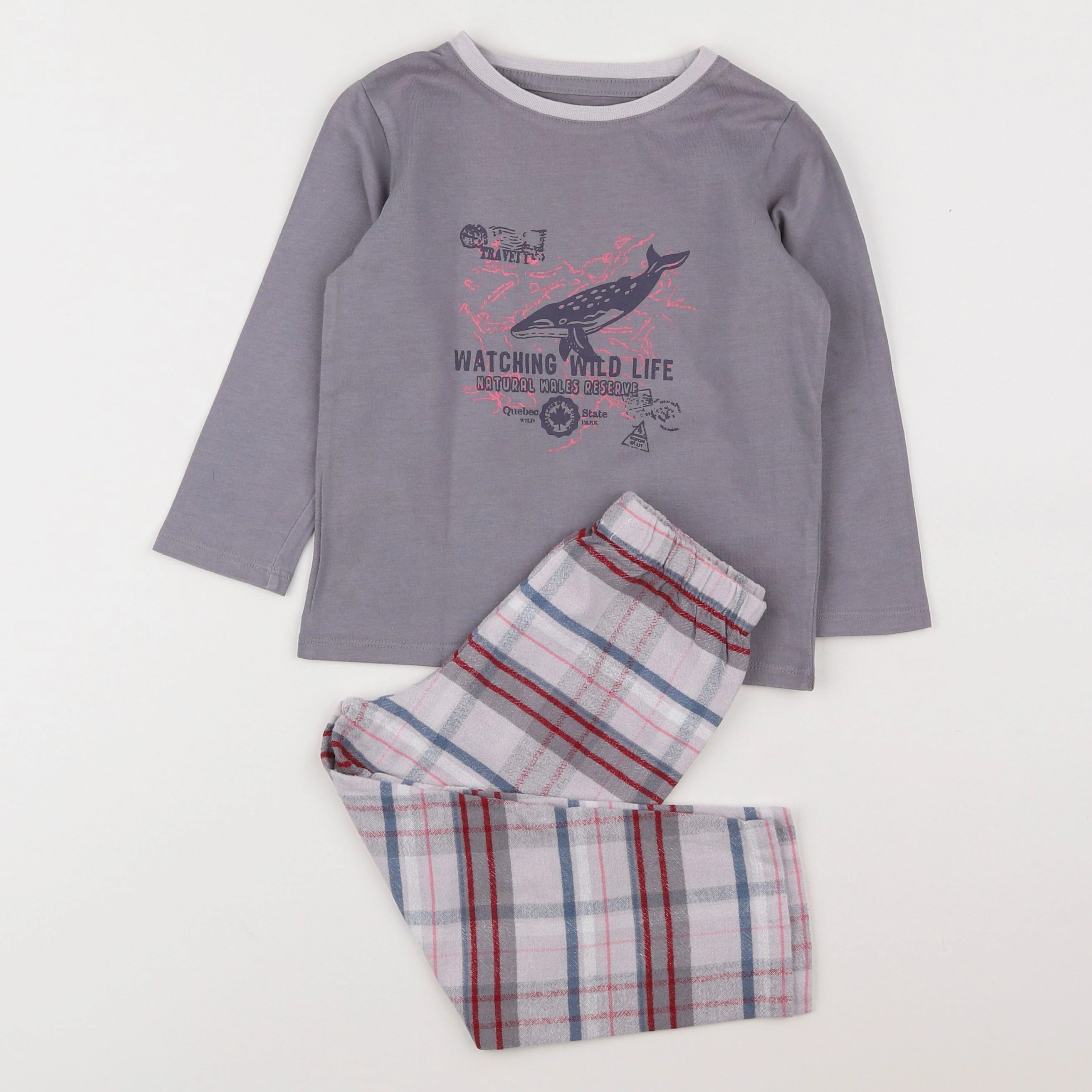 Vertbaudet - pyjama coton gris, rouge - 3 ans