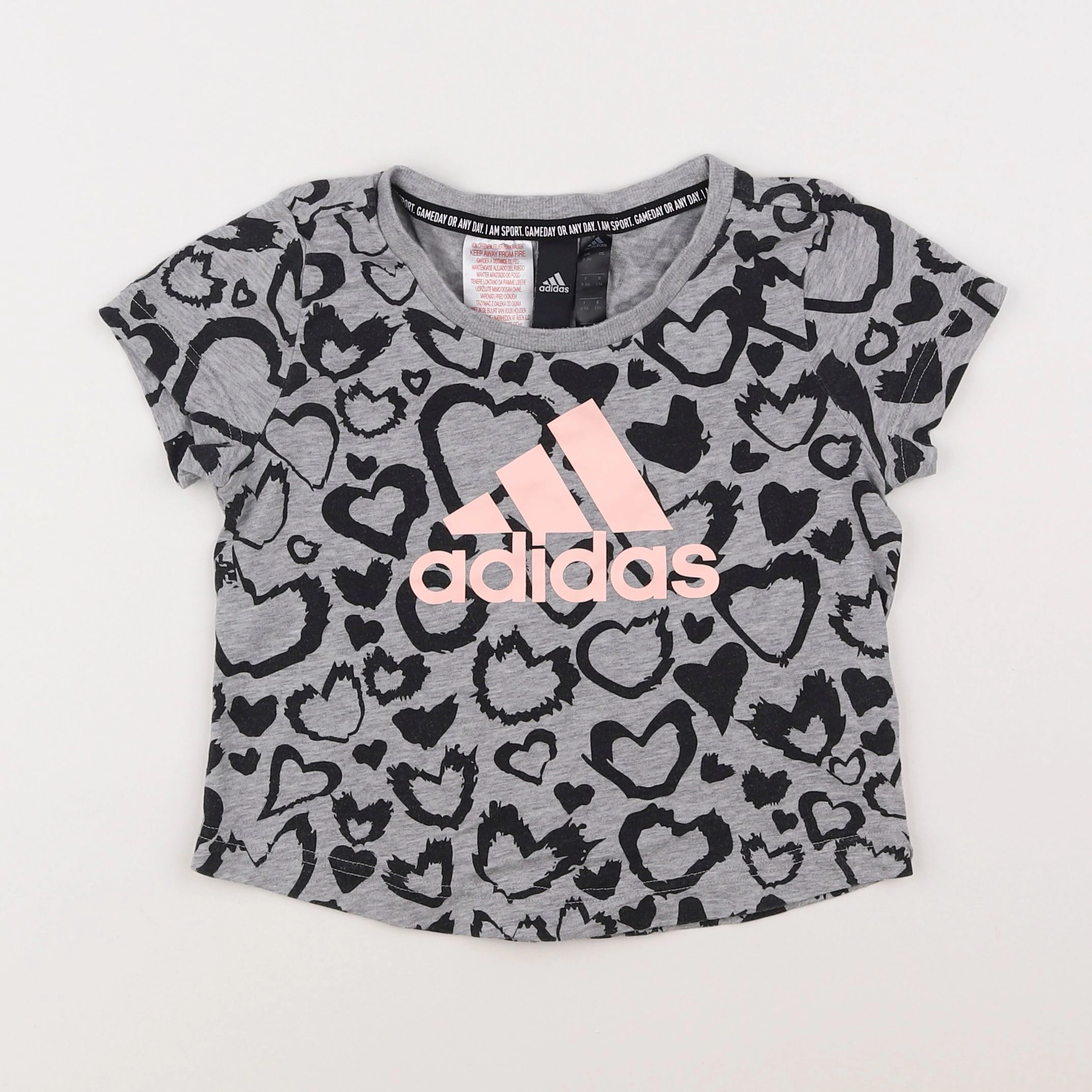 Adidas - tee-shirt gris, noir - 8/9 ans