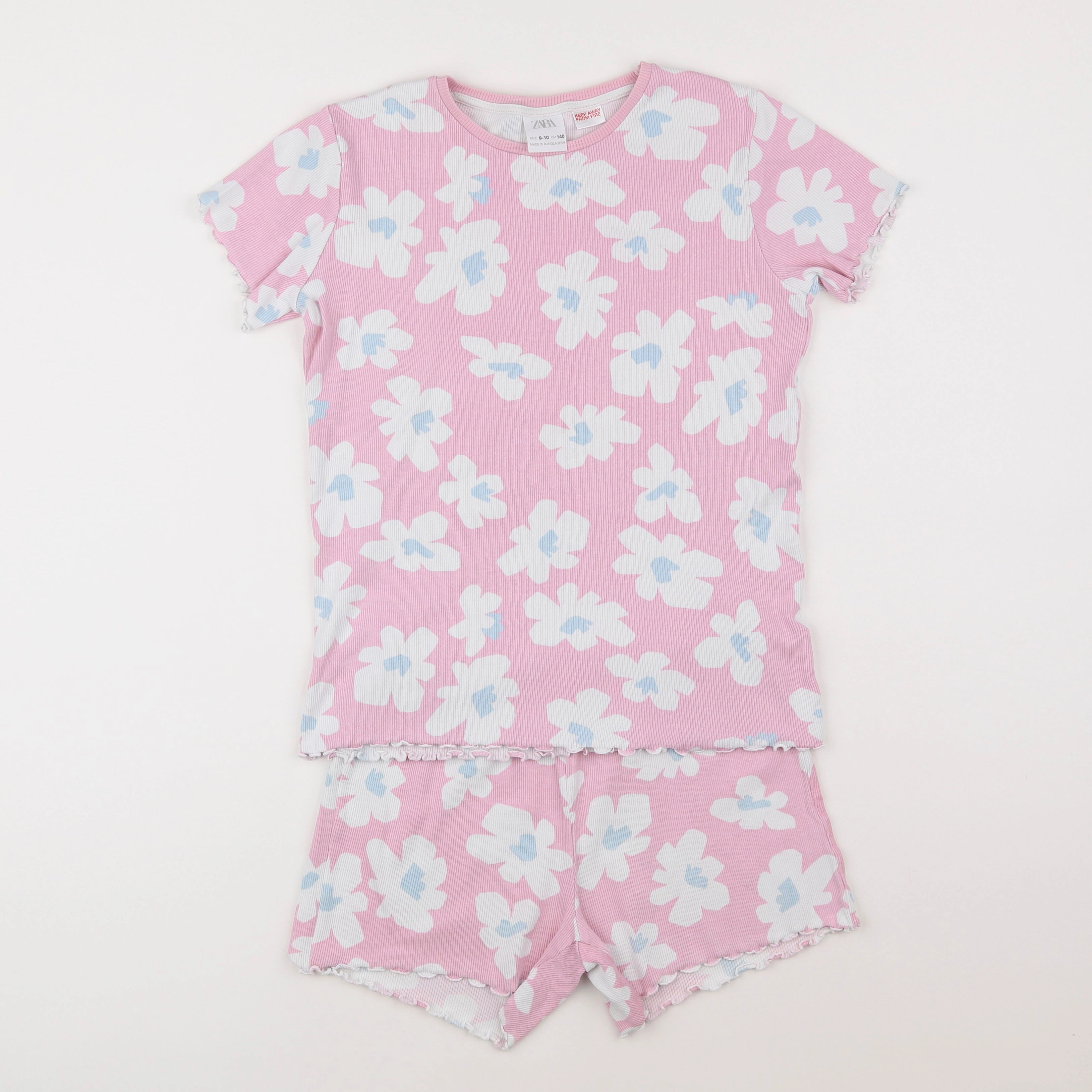 Zara - pyjama coton blanc, rose - 9/10 ans