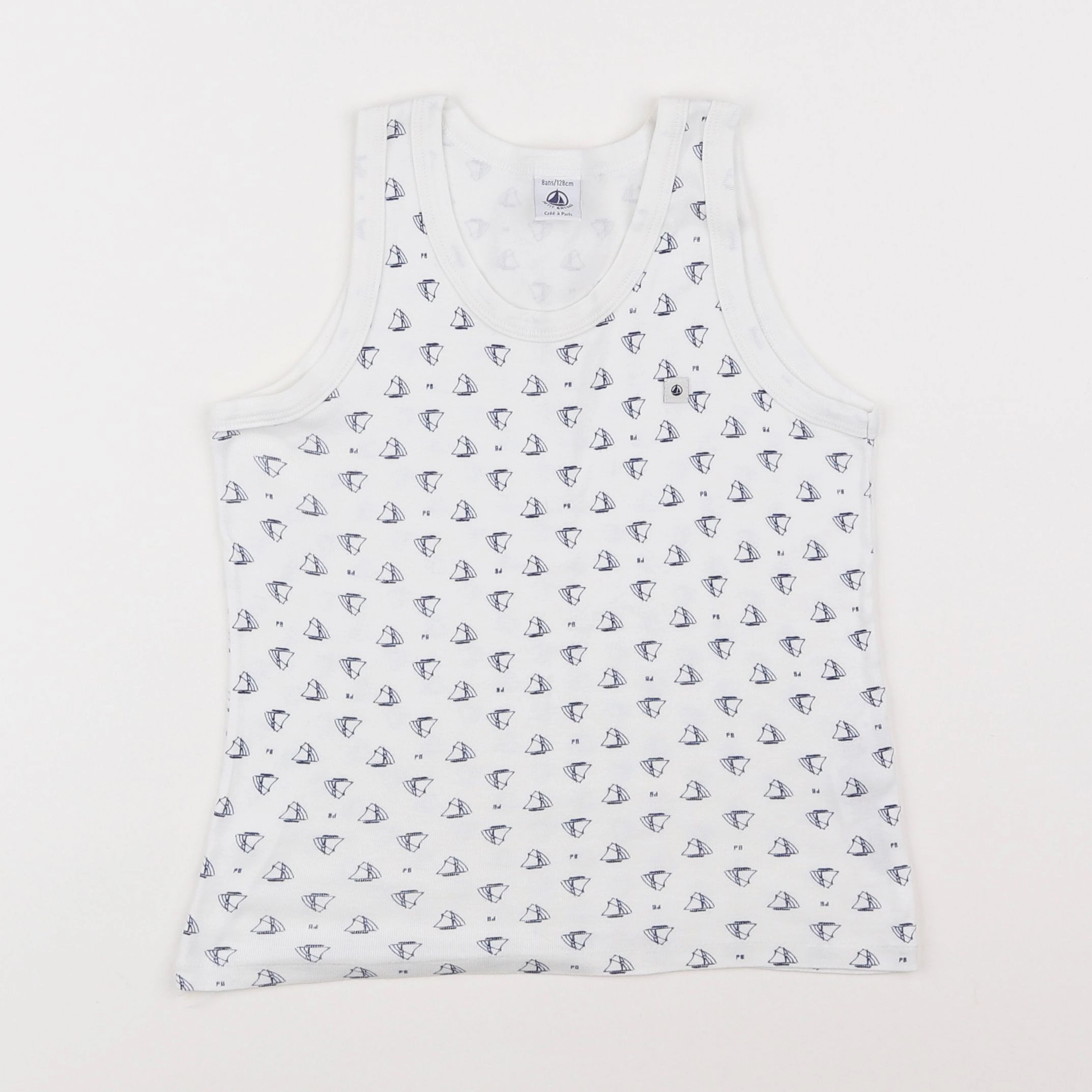 Petit Bateau - maillot de corps blanc, bleu - 8 ans