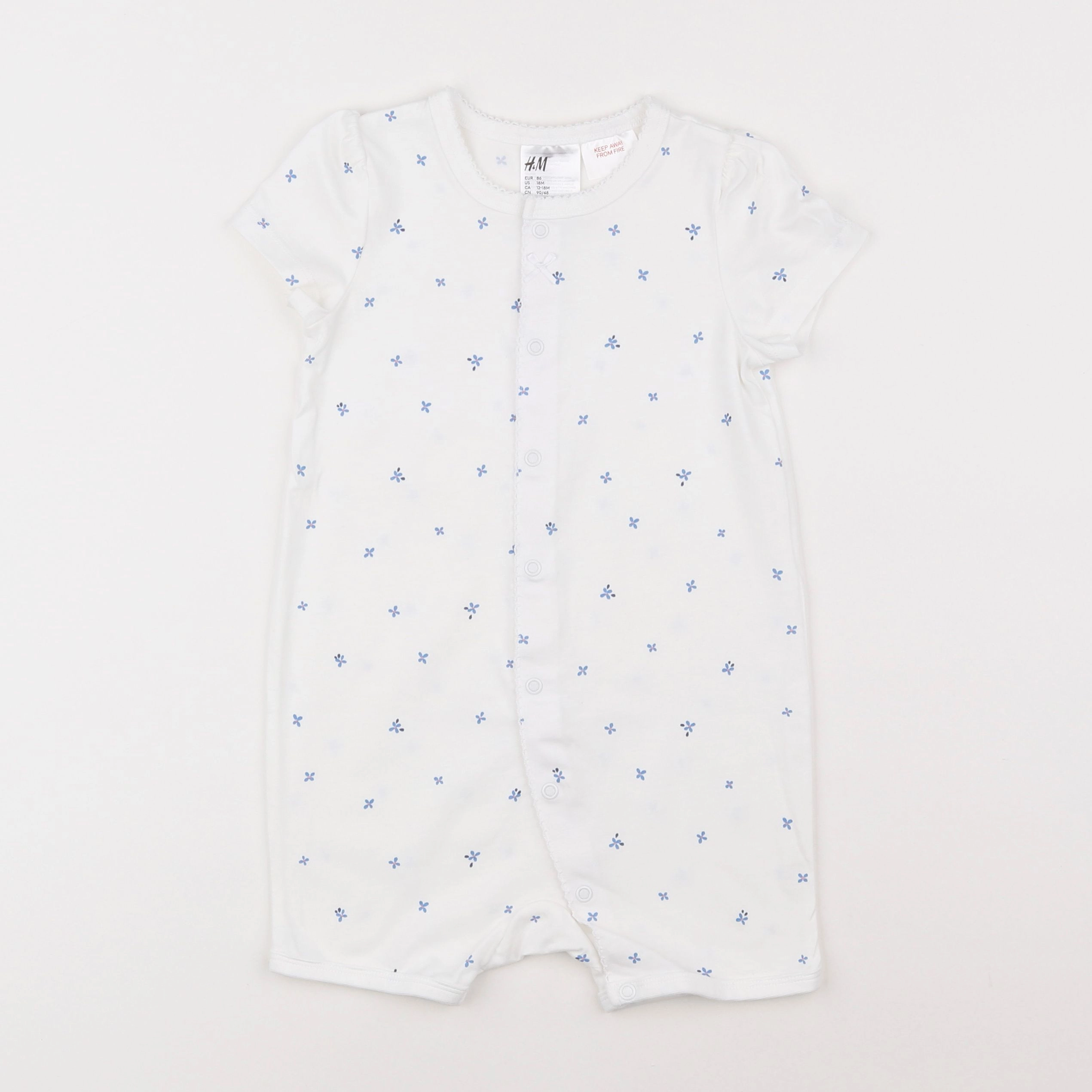 H&M - pyjama coton blanc, bleu - 12/18 mois