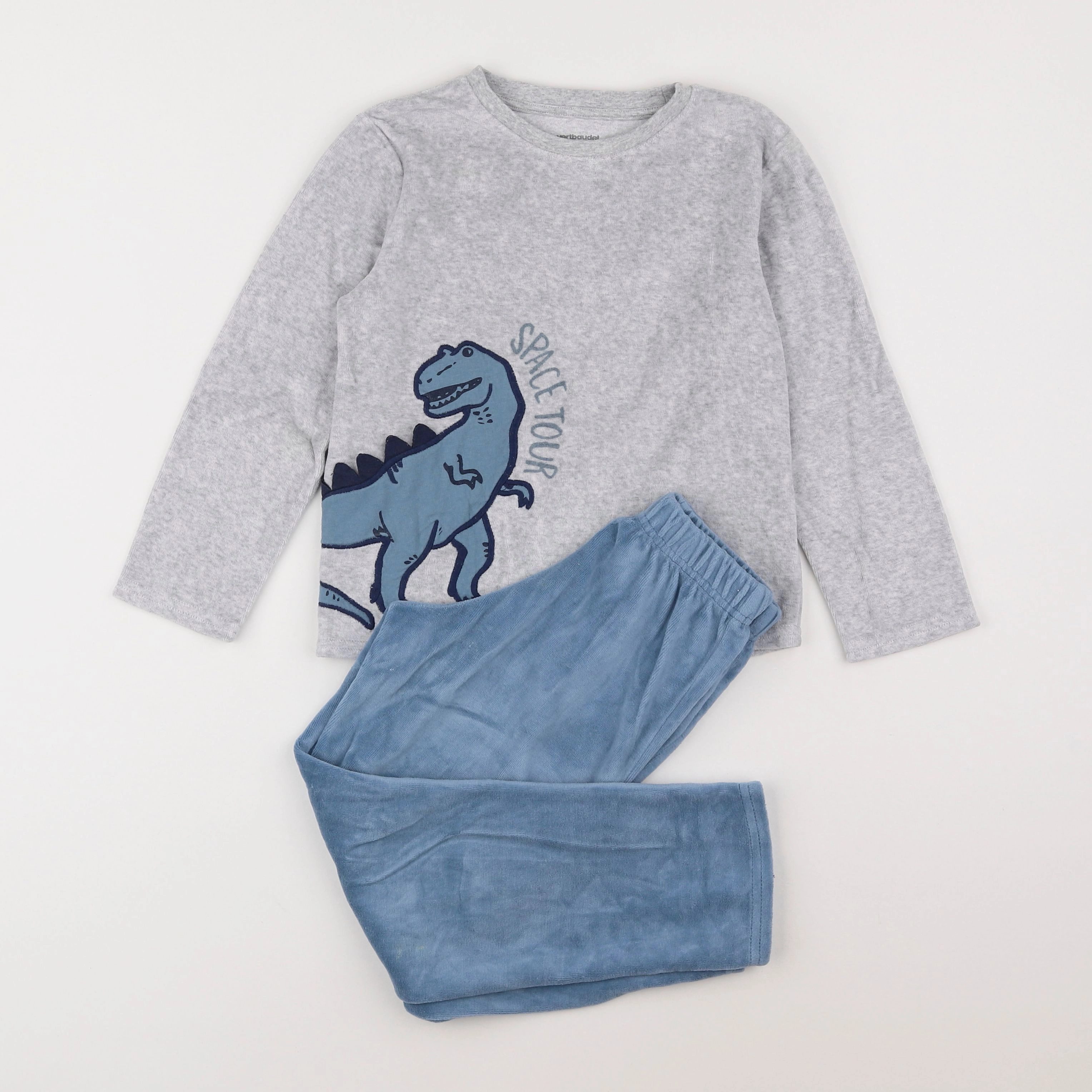 Vertbaudet - pyjama velours bleu, gris - 6 ans