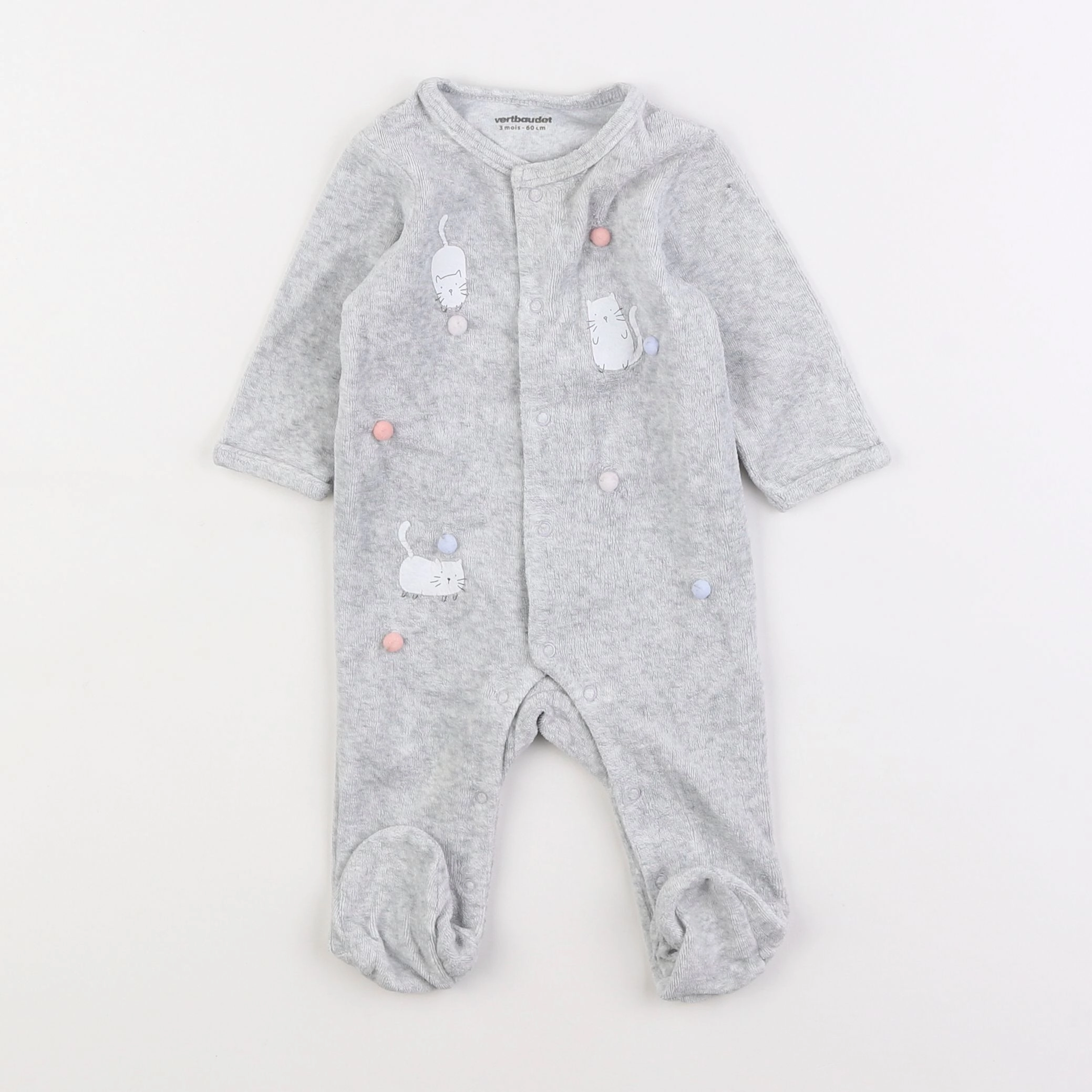 Vertbaudet - pyjama velours gris - 3 mois