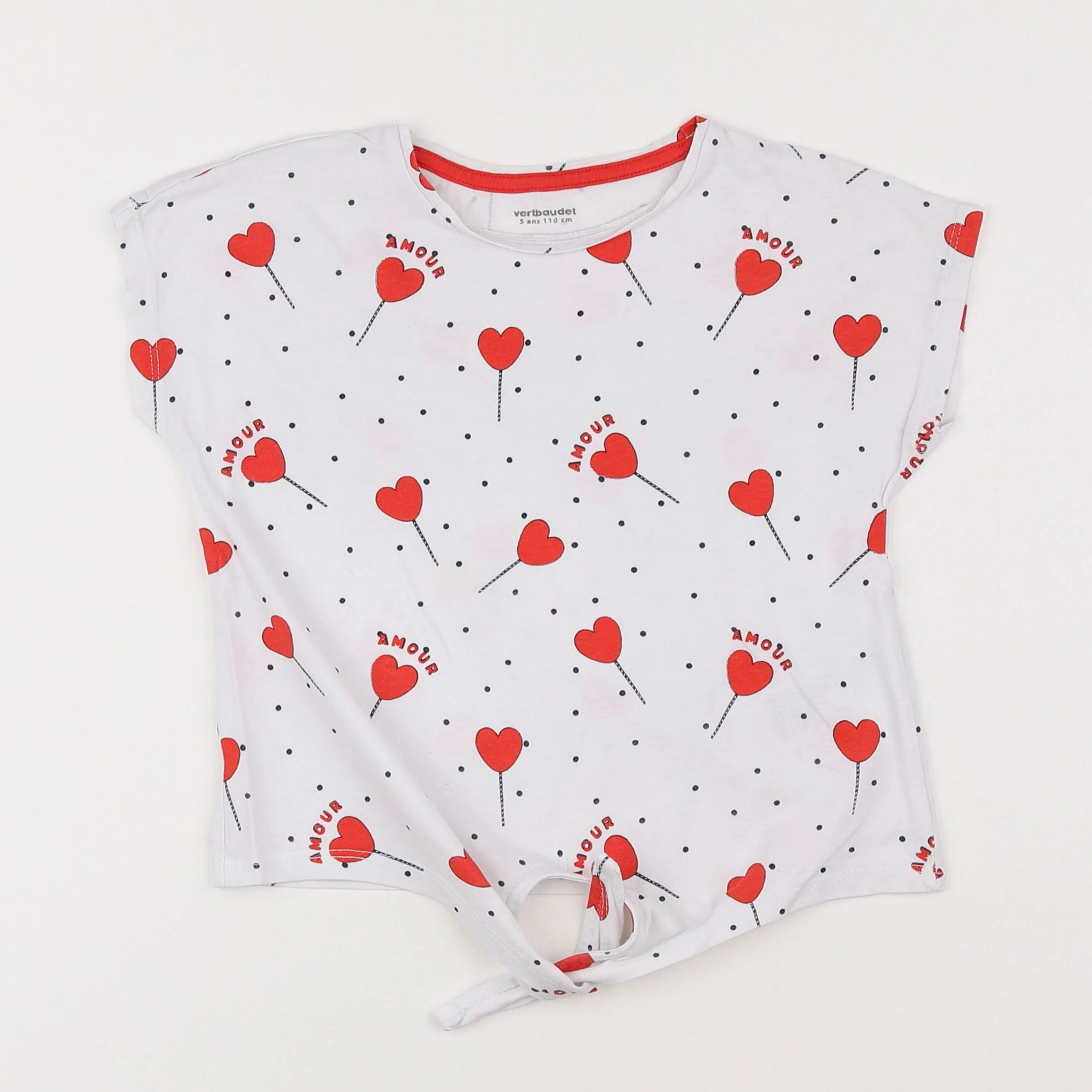 Vertbaudet - tee-shirt blanc, rouge - 5 ans