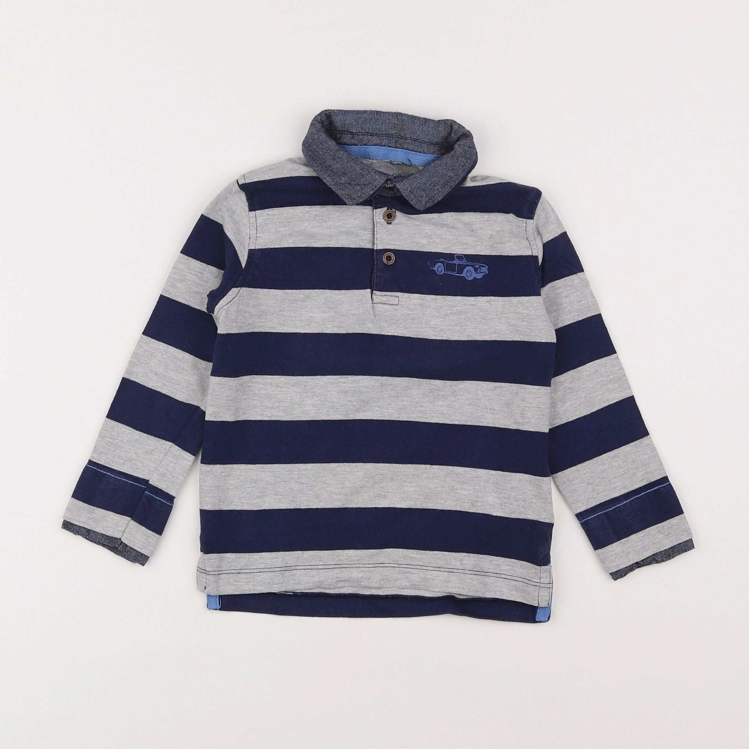 Vertbaudet - polo bleu, gris - 4 ans