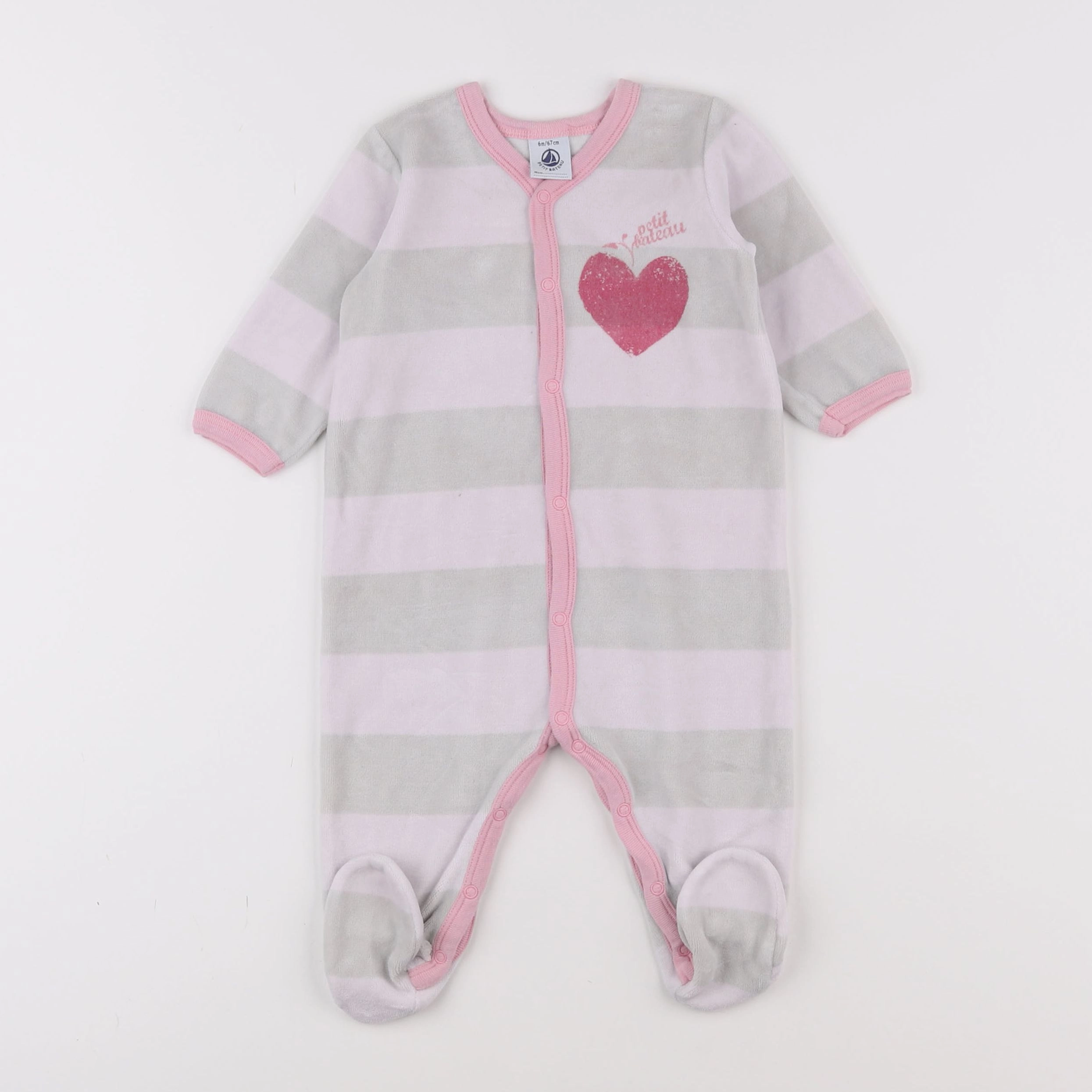 Petit Bateau - pyjama velours gris - 6 mois